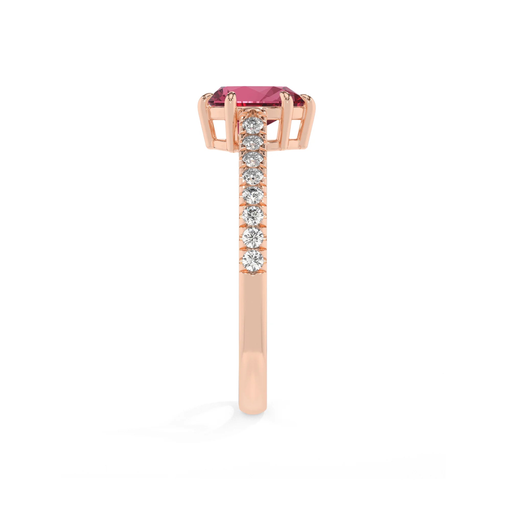 lab grown pink-tourmaline pear half eternity solitaire engagement rings in rose gold