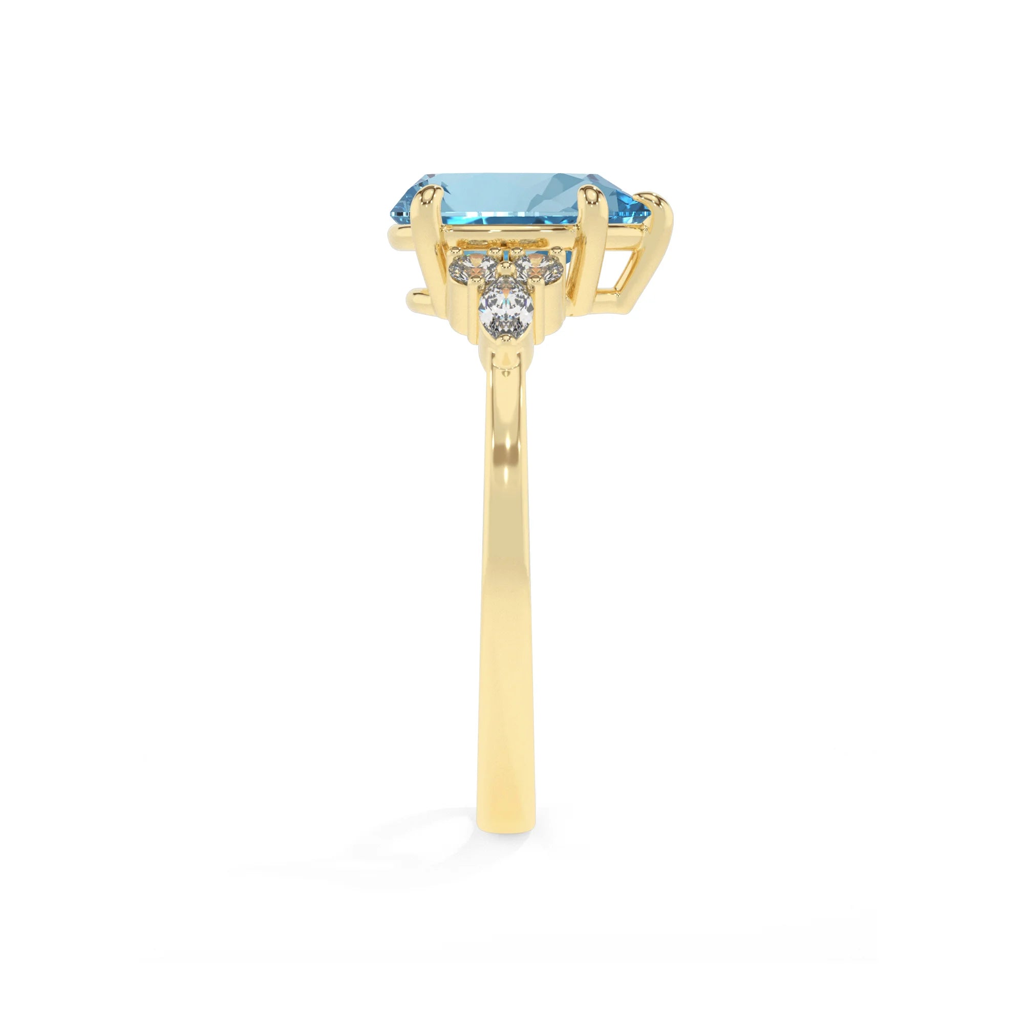 lab grown aquamarine pear solitaire rings in yellow gold