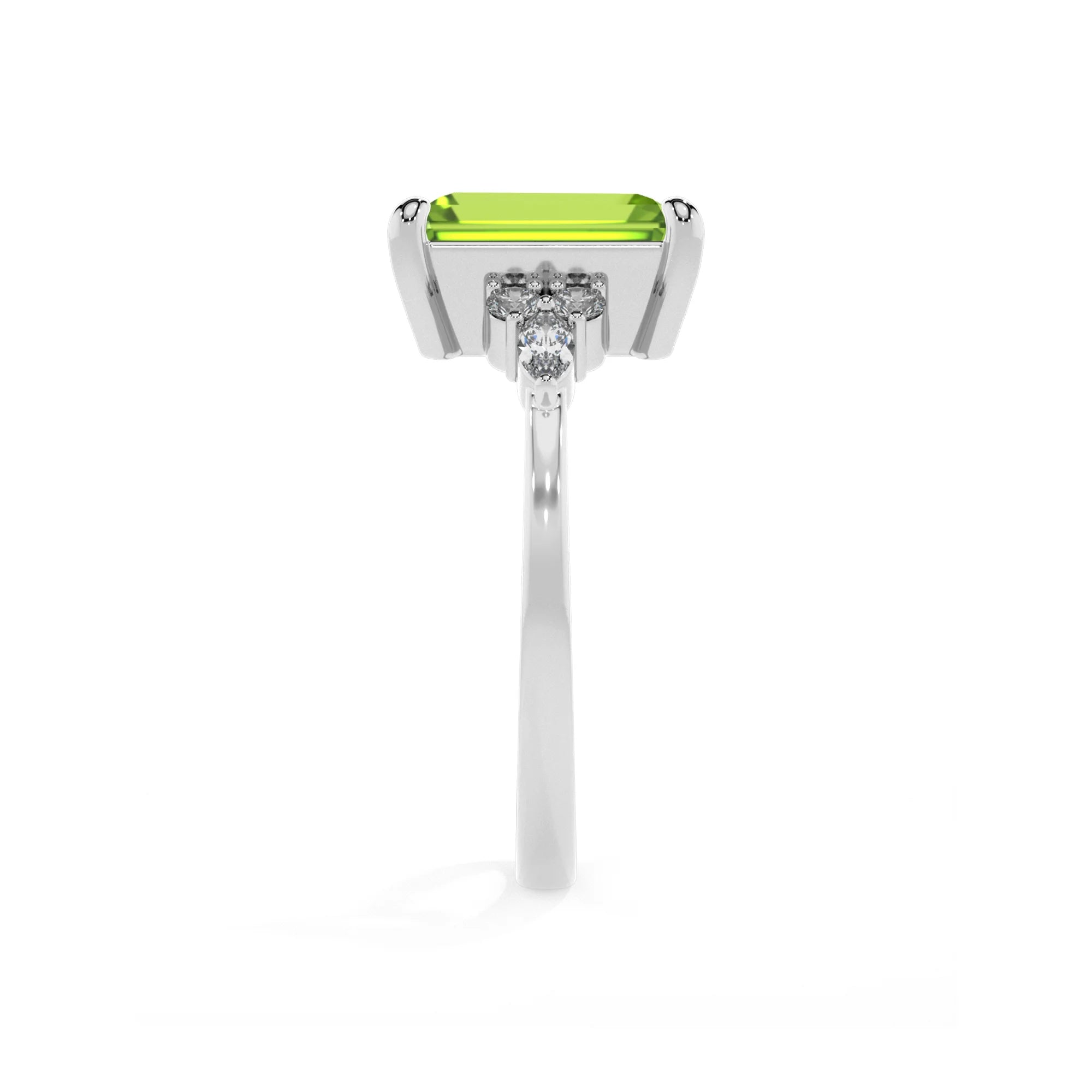 natural peridot emerald cut solitaire rings in platinum