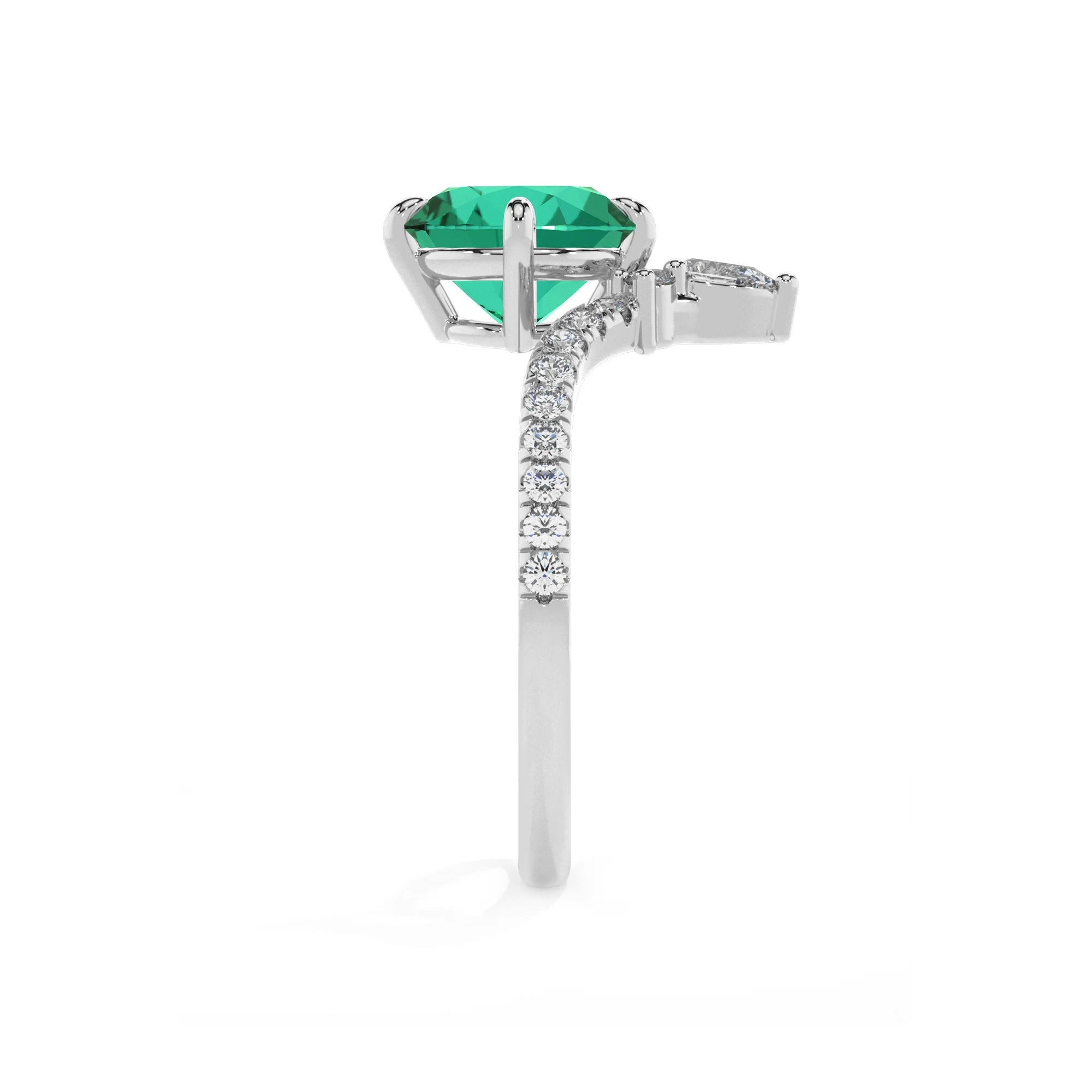 lab grown emerald round solitaire rings in white gold