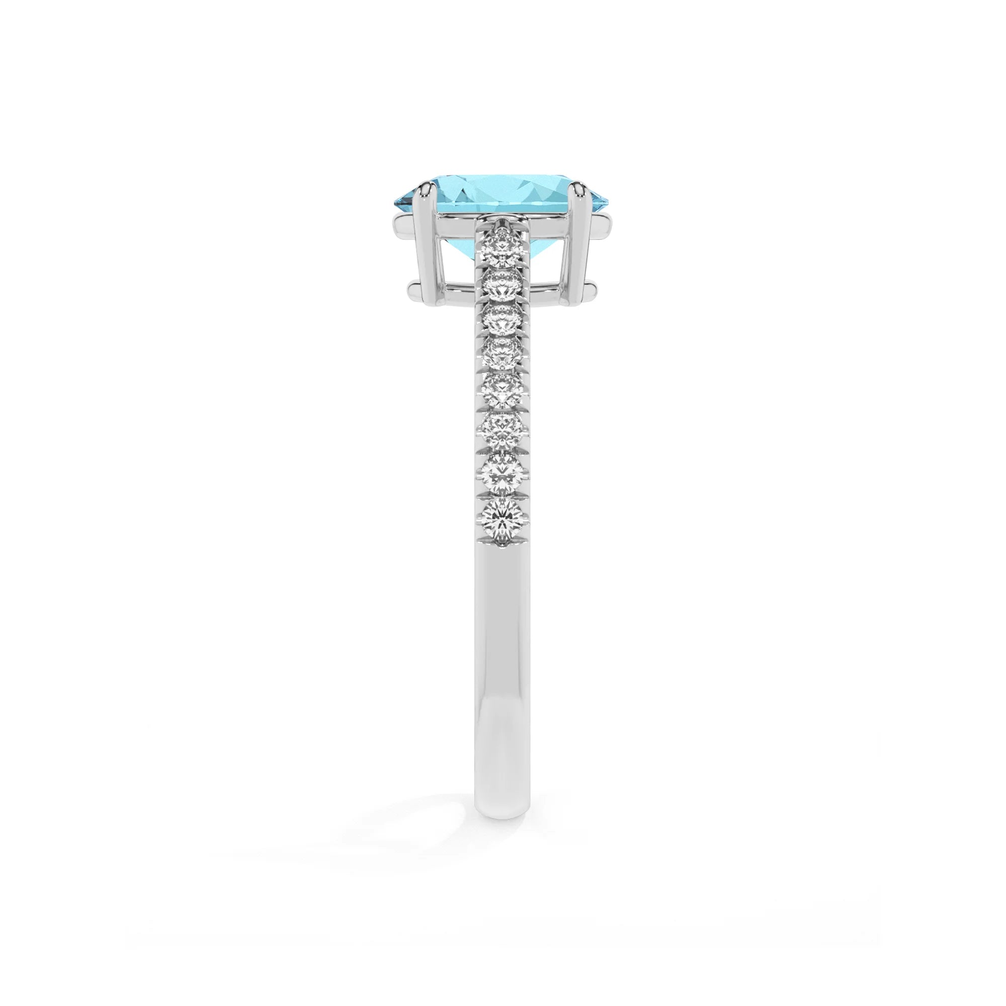 lab grown aquamarine oval half eternity solitaire engagement rings in white gold