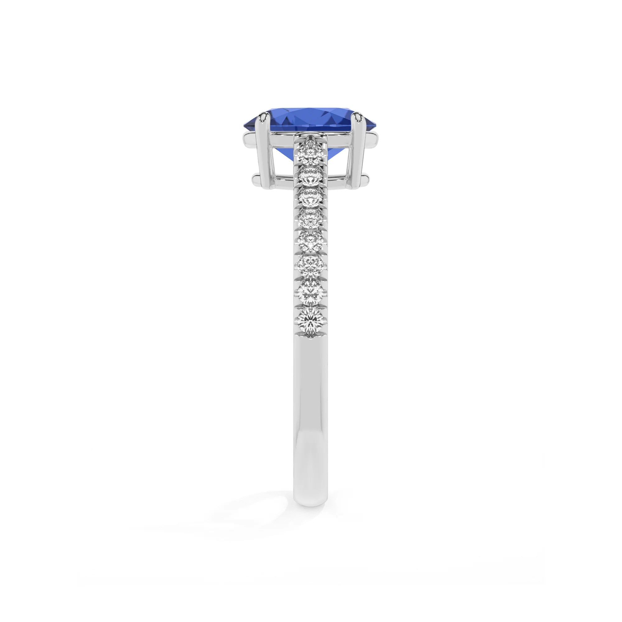 lab grown blue-sapphire oval half eternity solitaire engagement rings in white gold