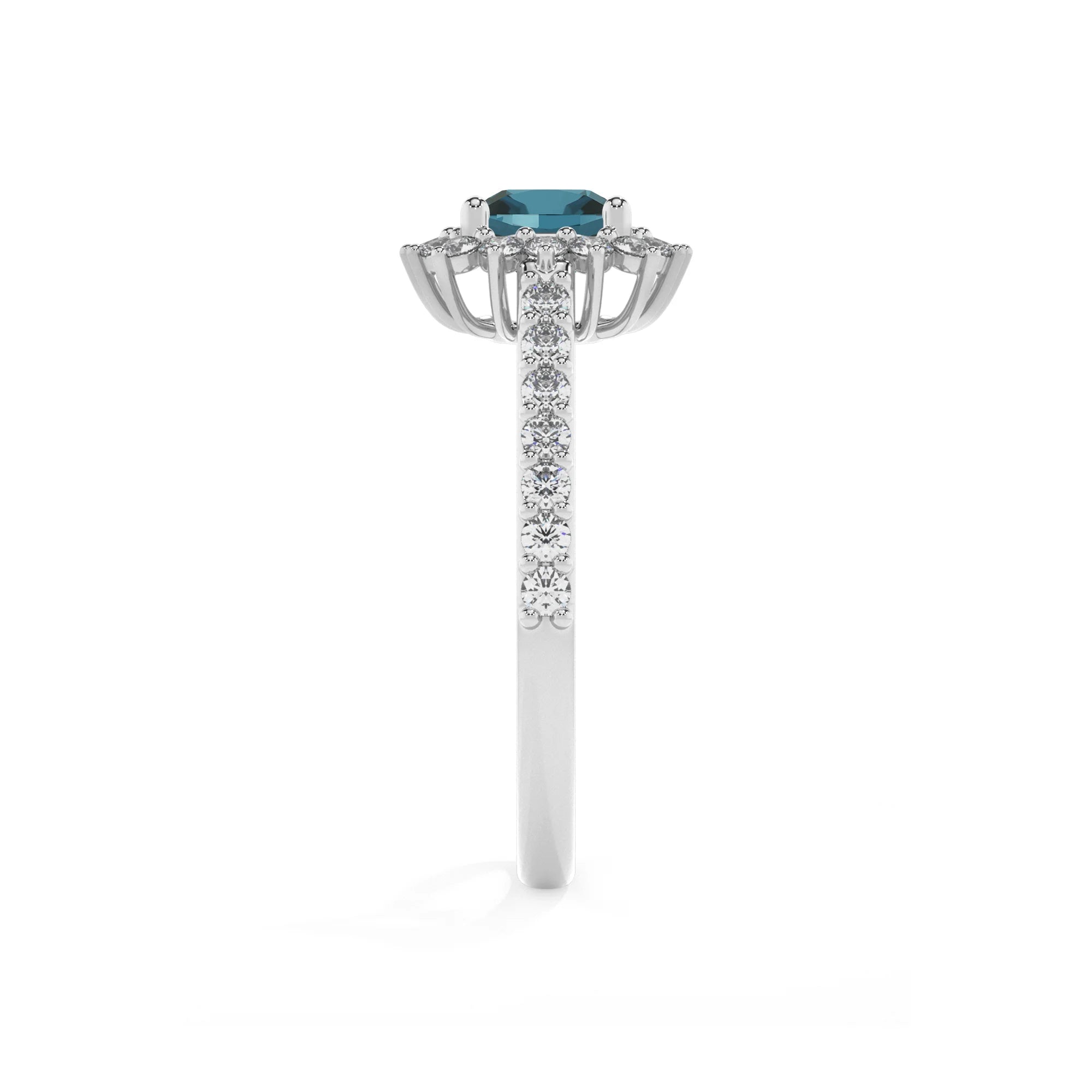 natural london-blue-topaz cushion solitaire rings in platinum