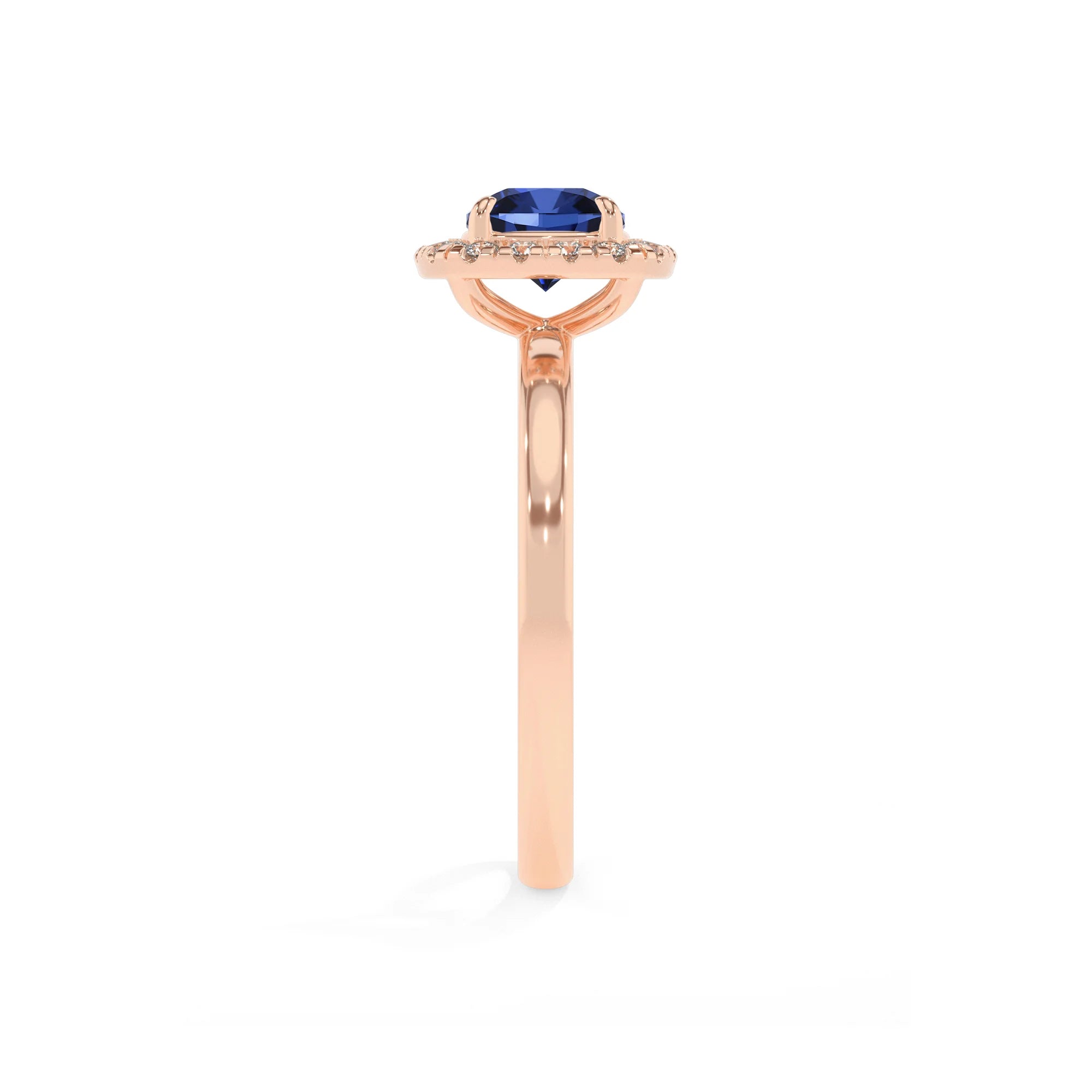 lab grown blue-sapphire cushion solitaire rings in rose gold