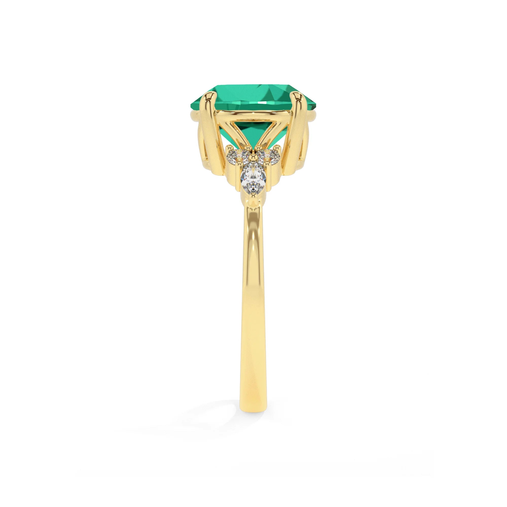 lab grown emerald round solitaire rings in yellow gold