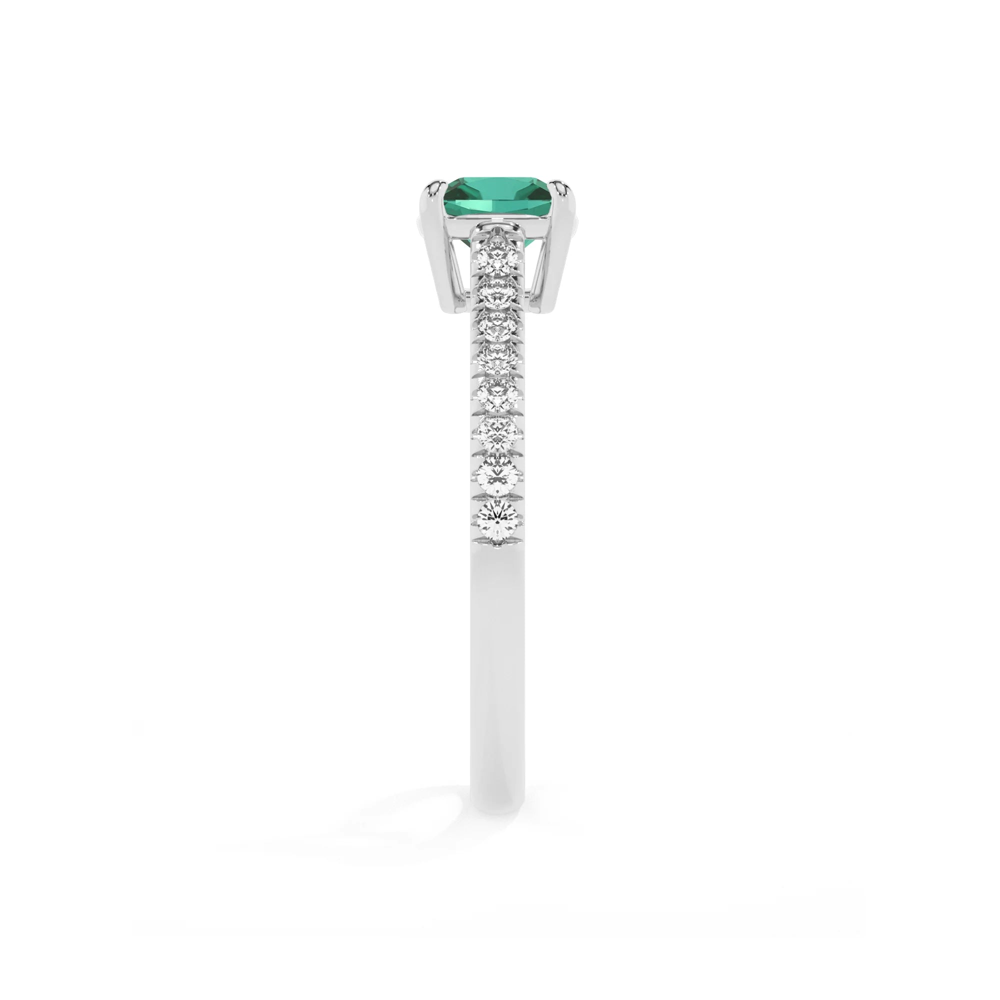 lab grown emerald cushion half eternity solitaire engagement rings in sterling silver
