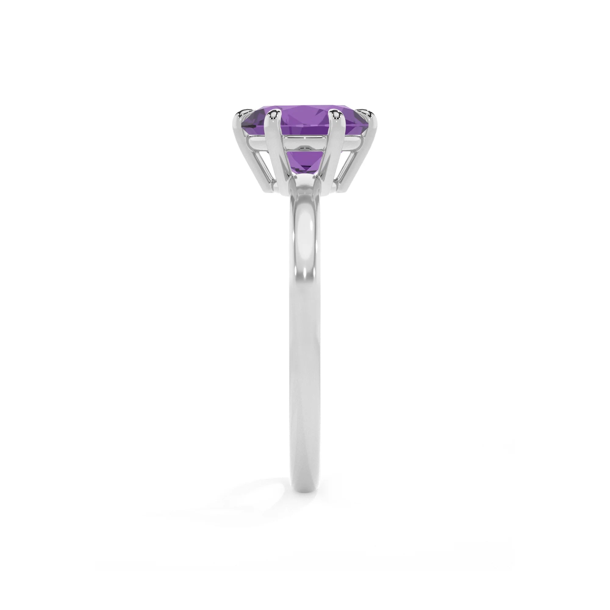 lab grown amethyst round solitaire rings in white gold
