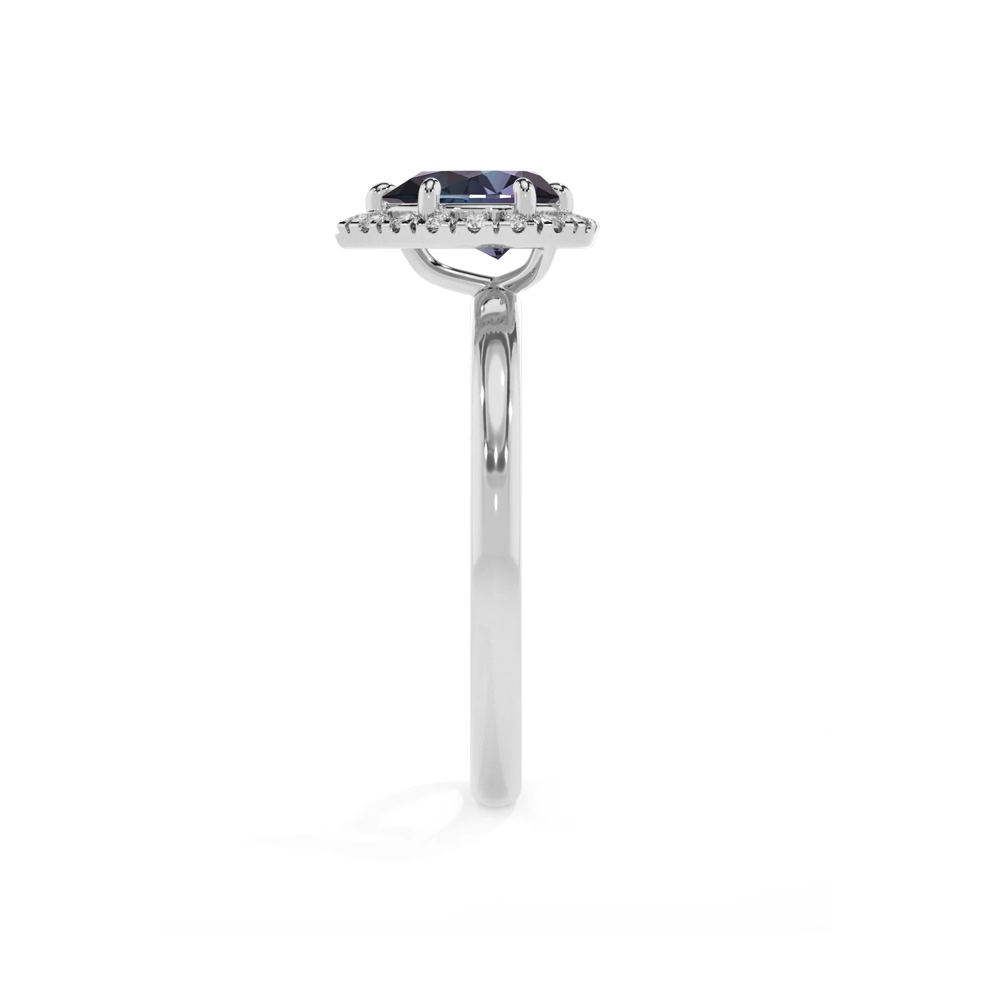 lab grown alexandrite pear solitaire rings in white gold
