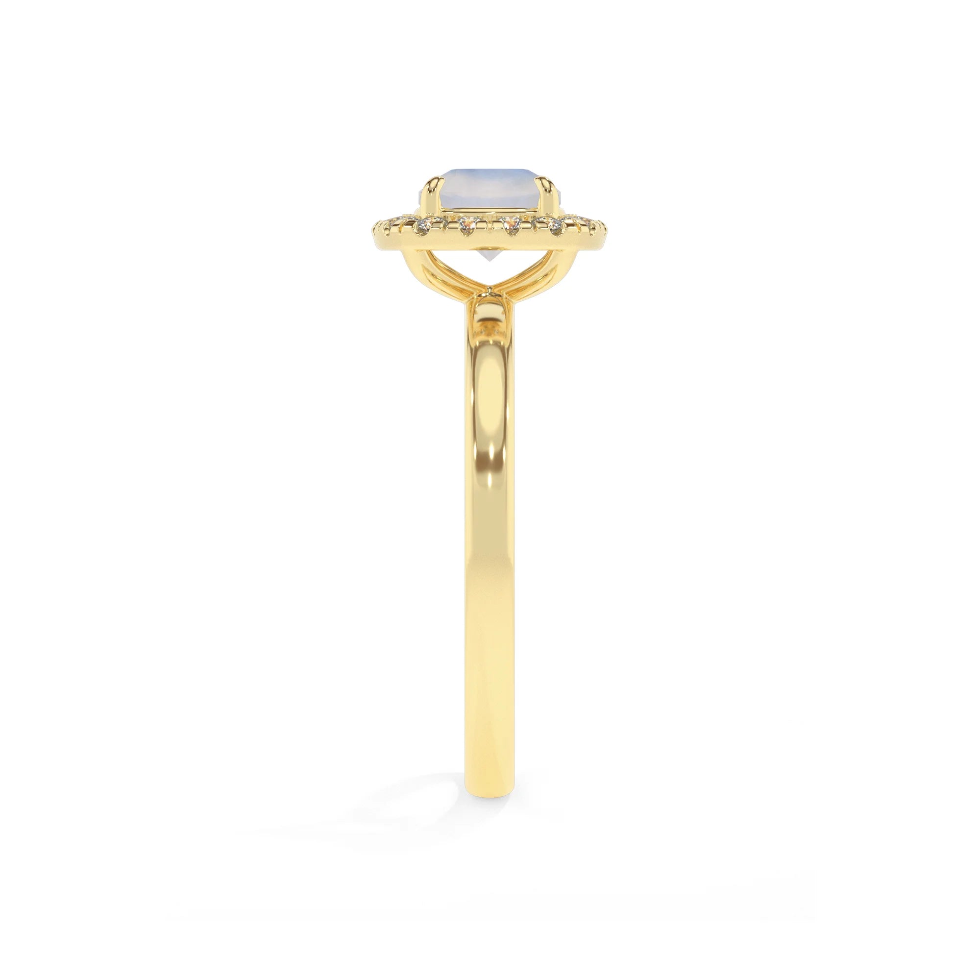 natural rainbow-moonstone cushion solitaire rings in yellow gold
