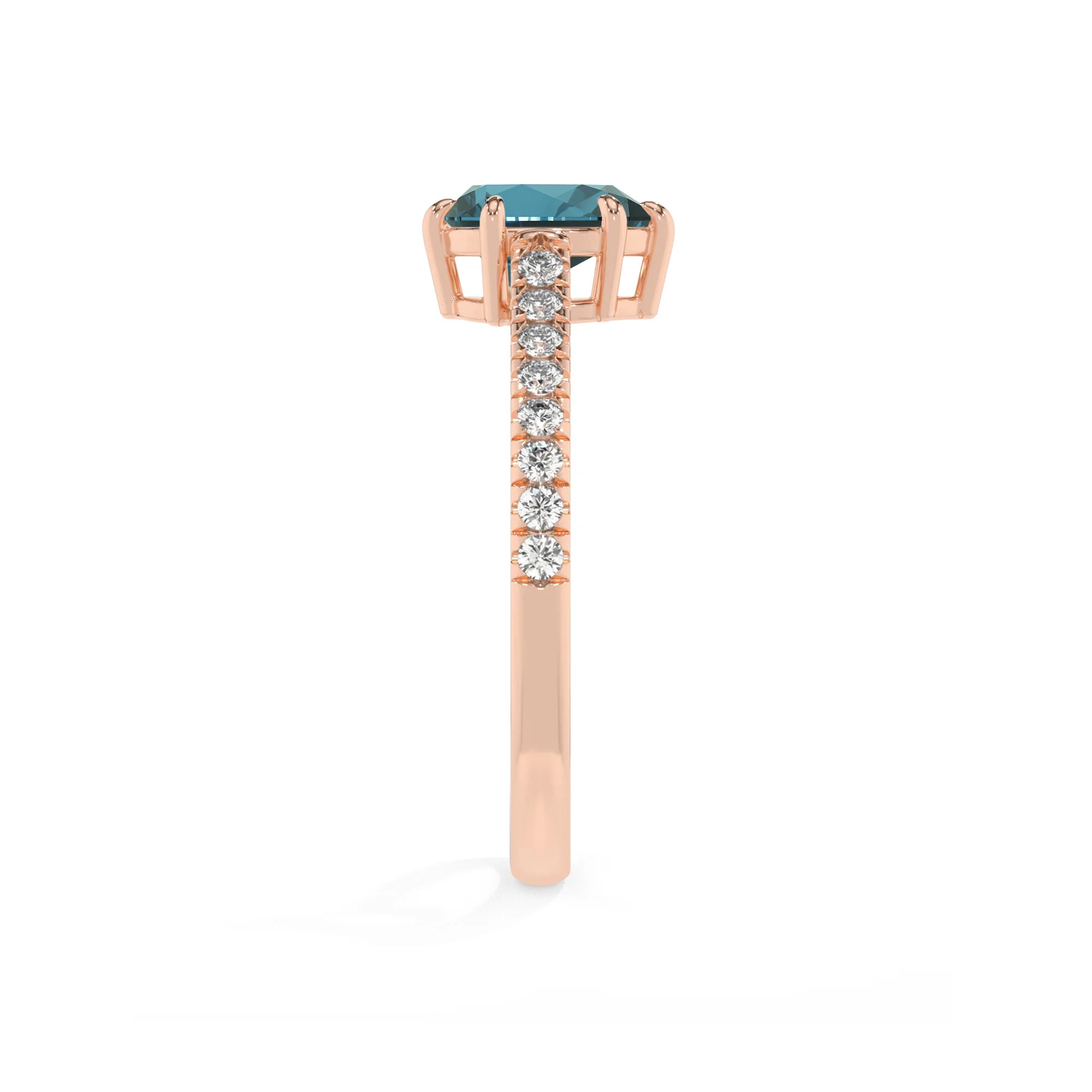 natural london-blue-topaz pear half eternity solitaire engagement rings in rose gold