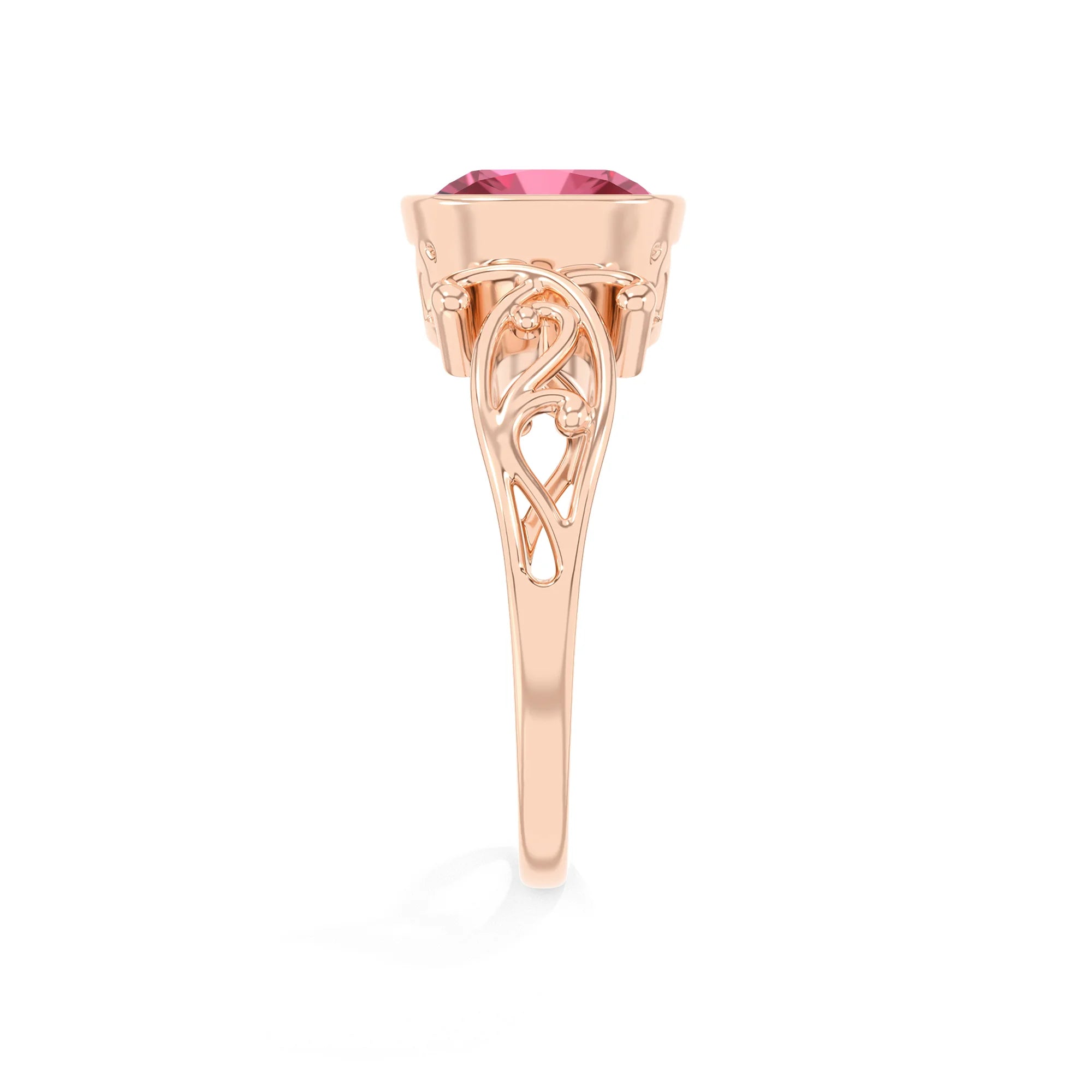 lab grown pink-tourmaline cushion solitaire rings in rose gold