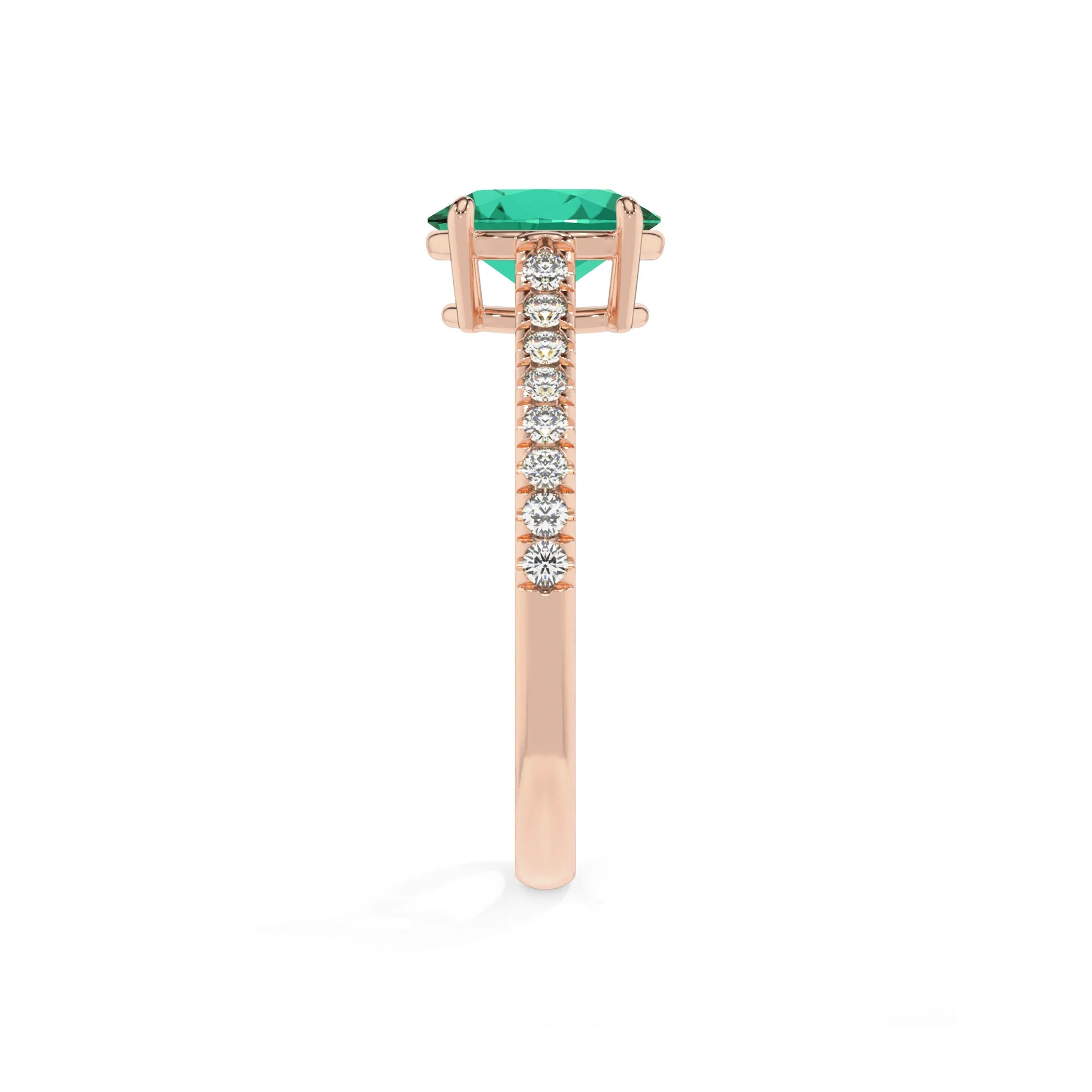 lab grown emerald oval half eternity solitaire engagement rings in rose gold