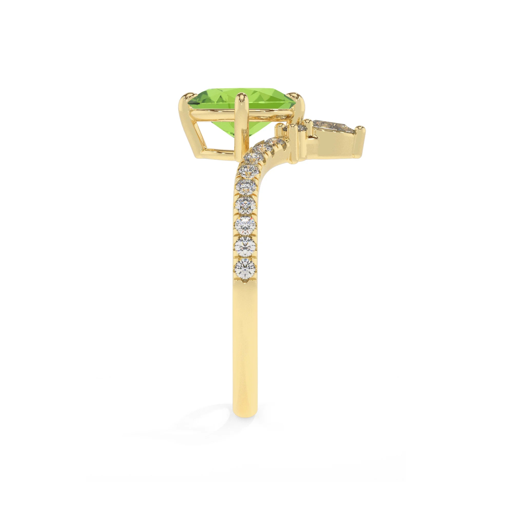 natural peridot oval solitaire rings in yellow gold
