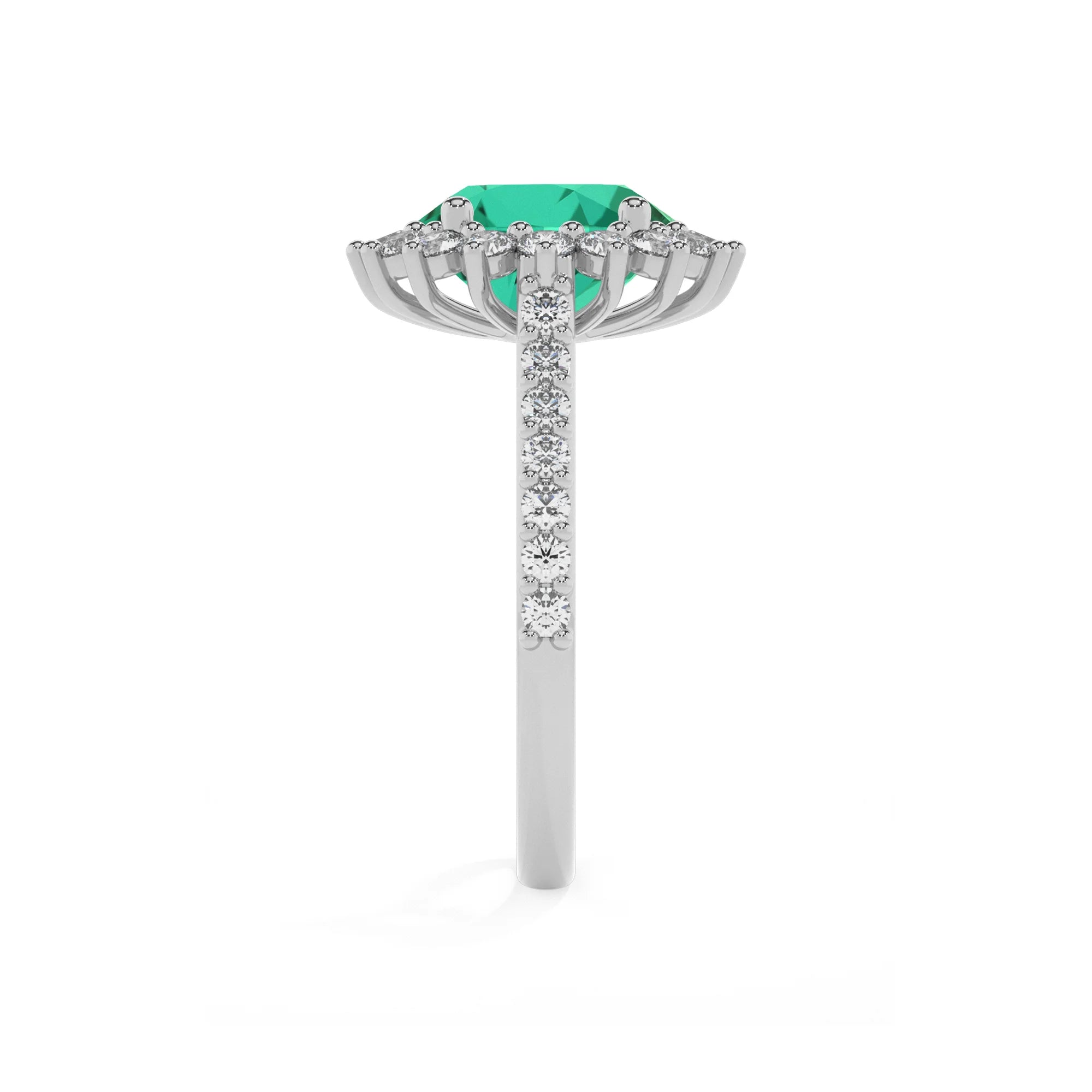 lab grown emerald round solitaire rings in sterling silver