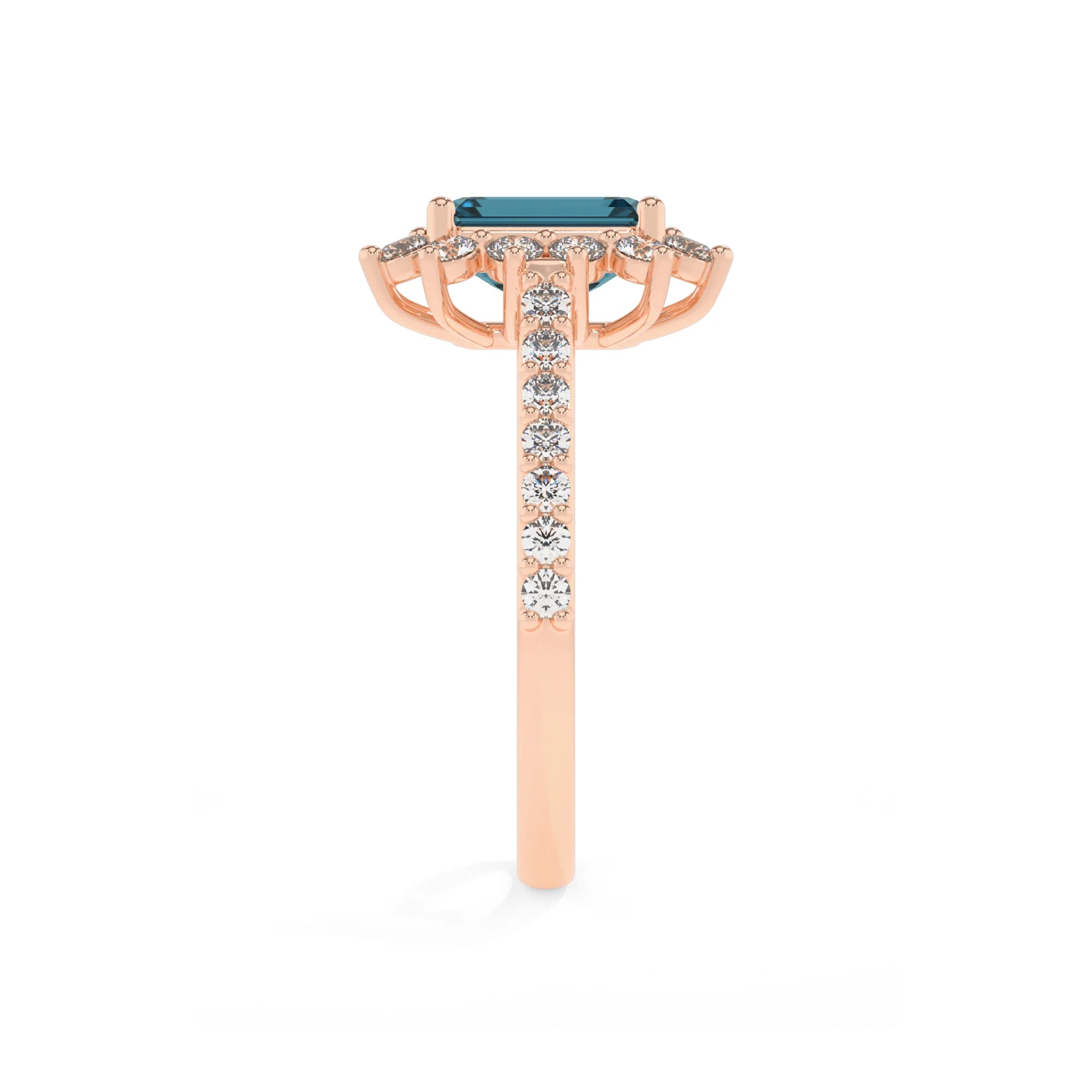 natural london-blue-topaz emerald cut solitaire rings in rose gold