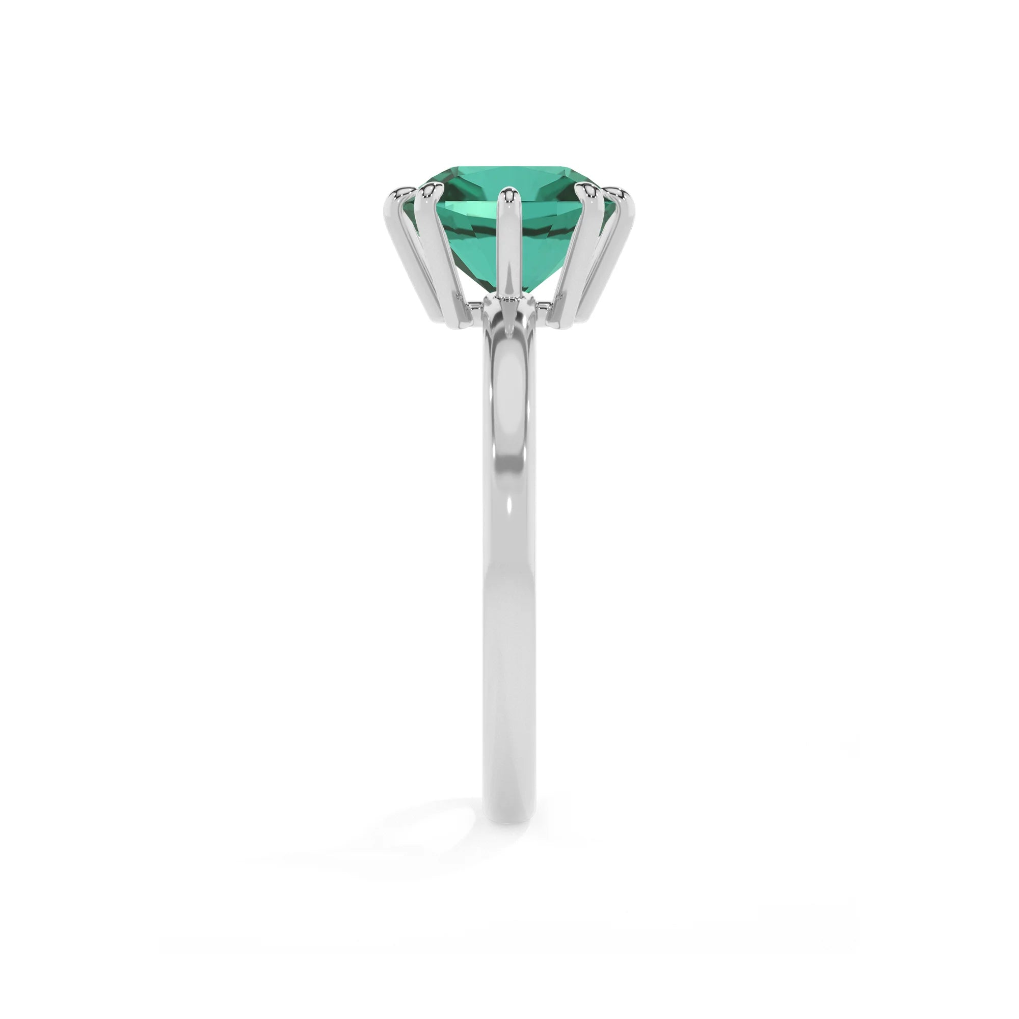 lab grown emerald cushion solitaire rings in platinum