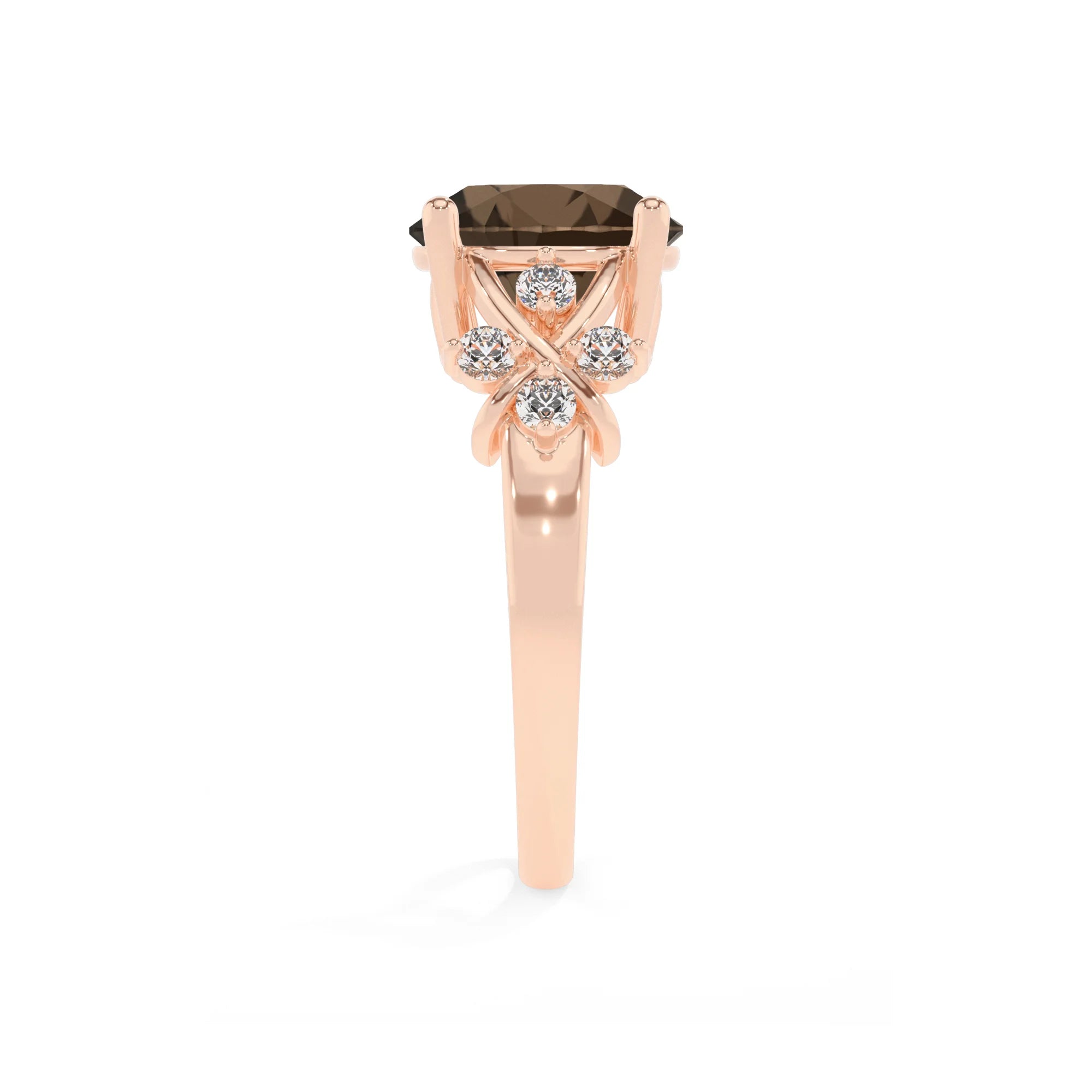 natural smoky-quartz round solitaire rings in rose gold