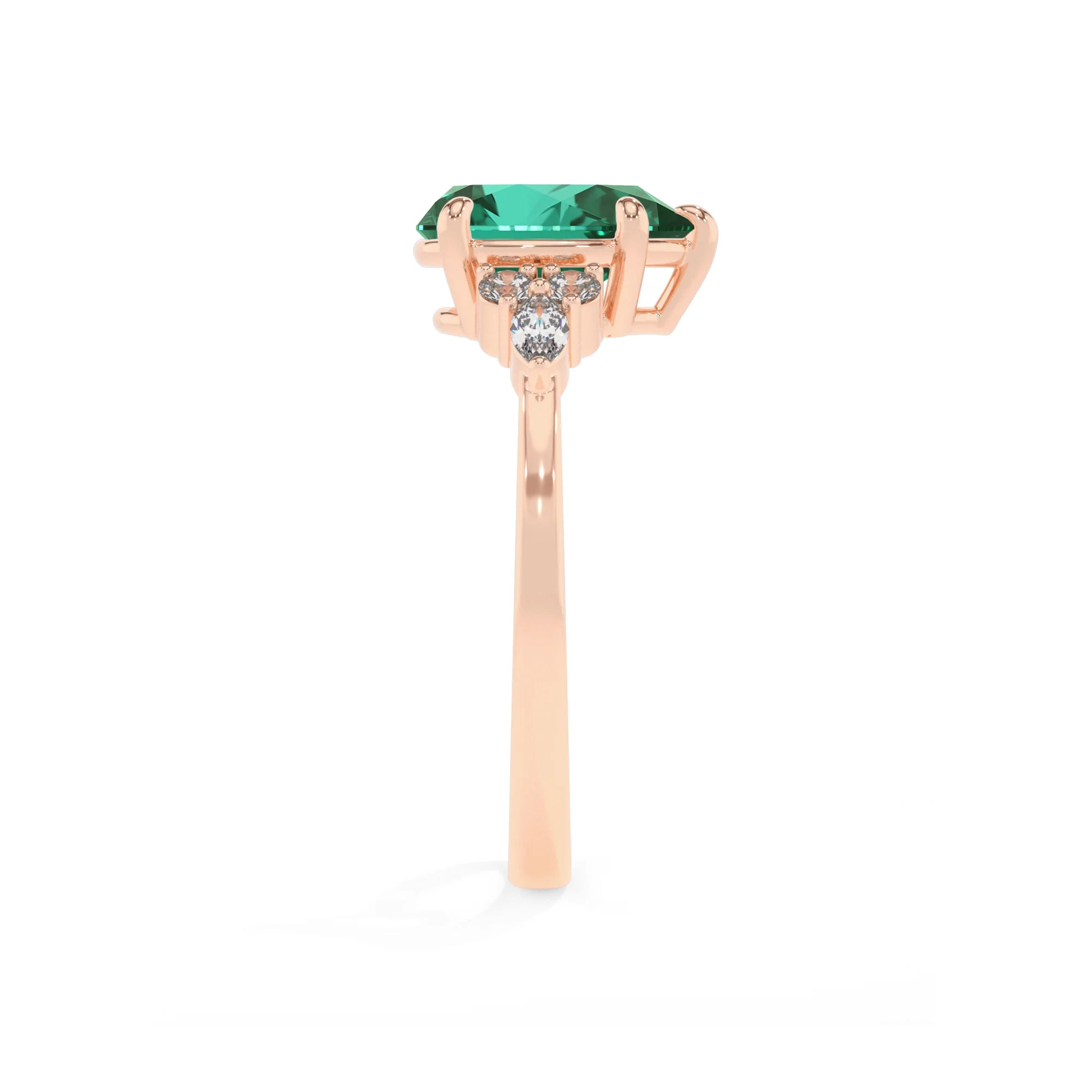 lab grown emerald pear solitaire rings in rose gold