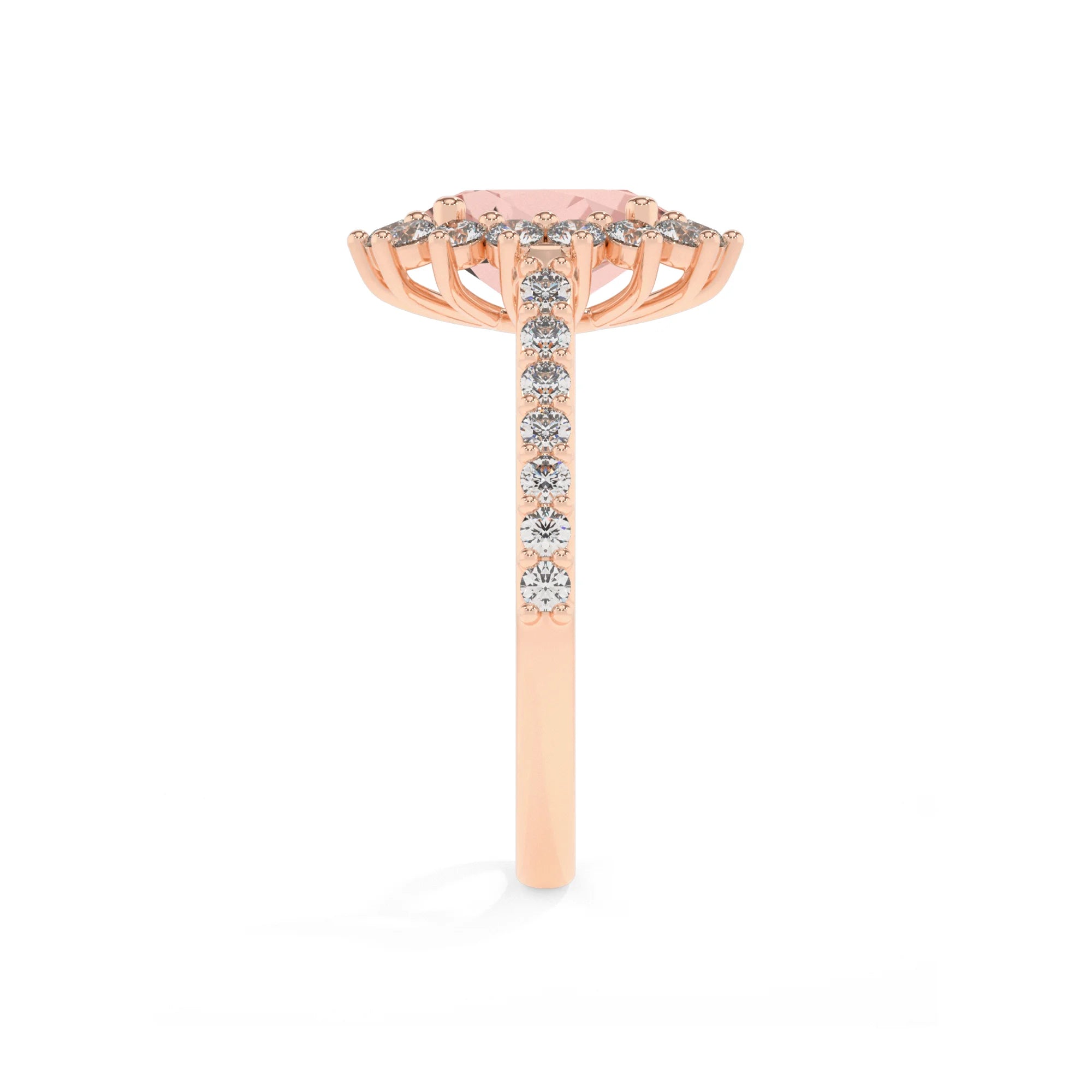 lab grown morganite oval solitaire rings in rose gold