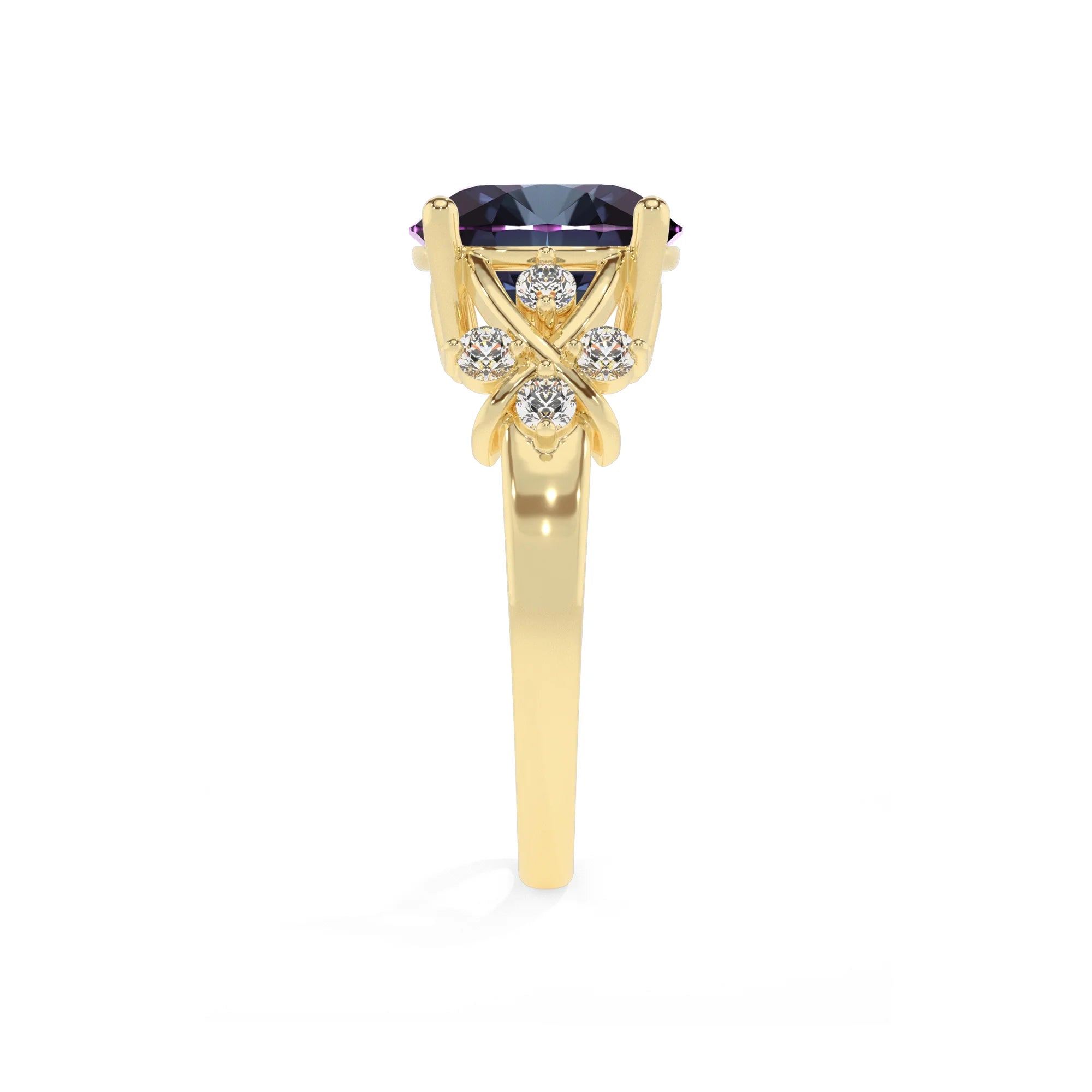 lab grown alexandrite round solitaire rings in yellow gold