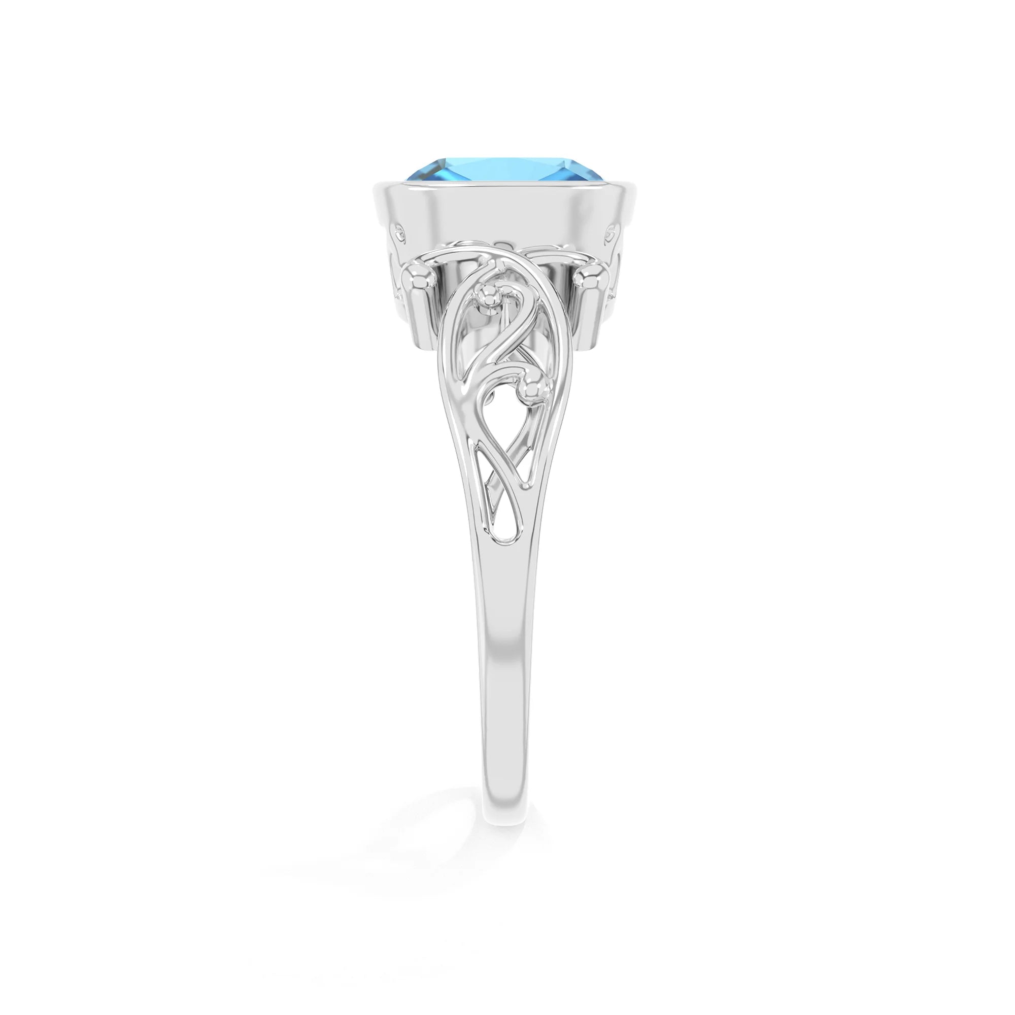 natural swiss-blue-topaz cushion solitaire rings in platinum