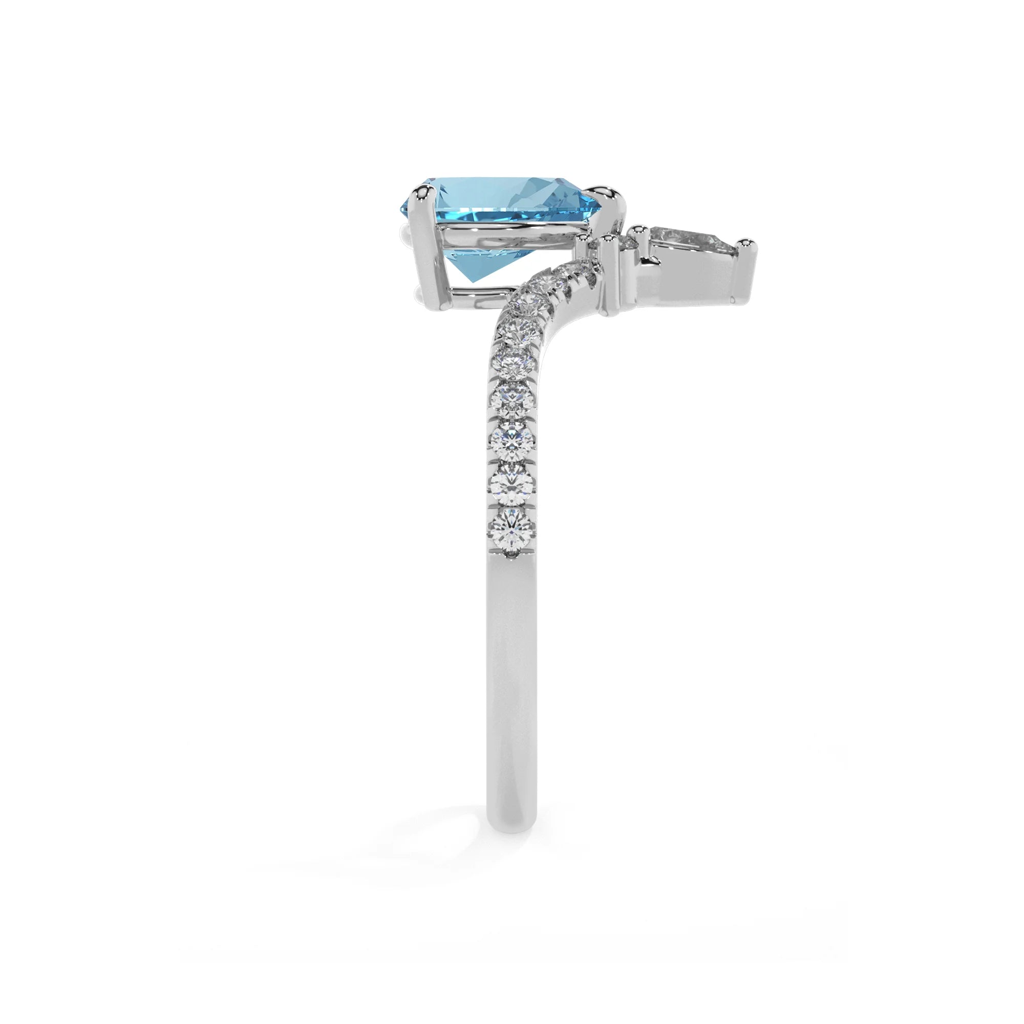 lab grown aquamarine pear solitaire rings in sterling silver