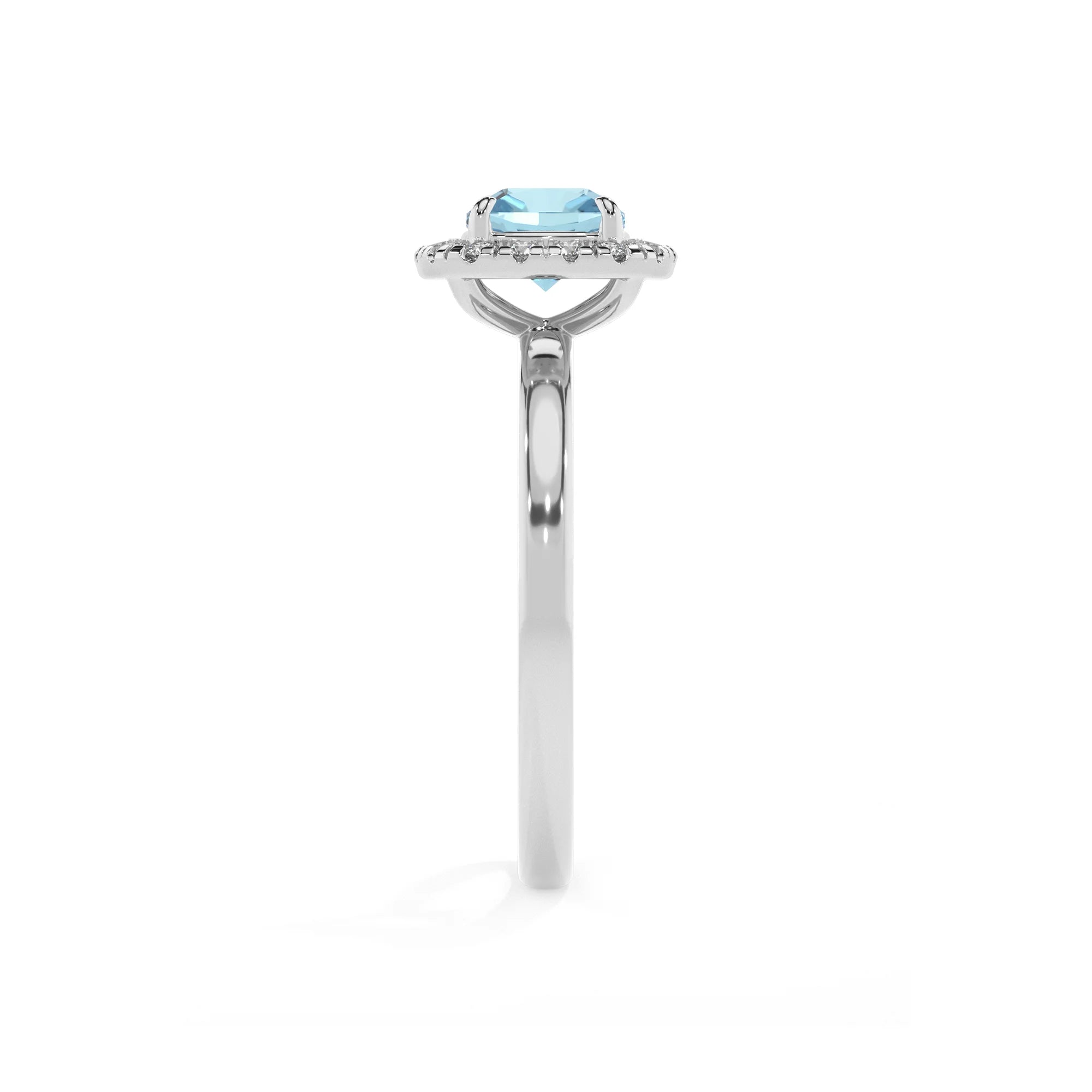 lab grown aquamarine cushion solitaire rings in sterling silver