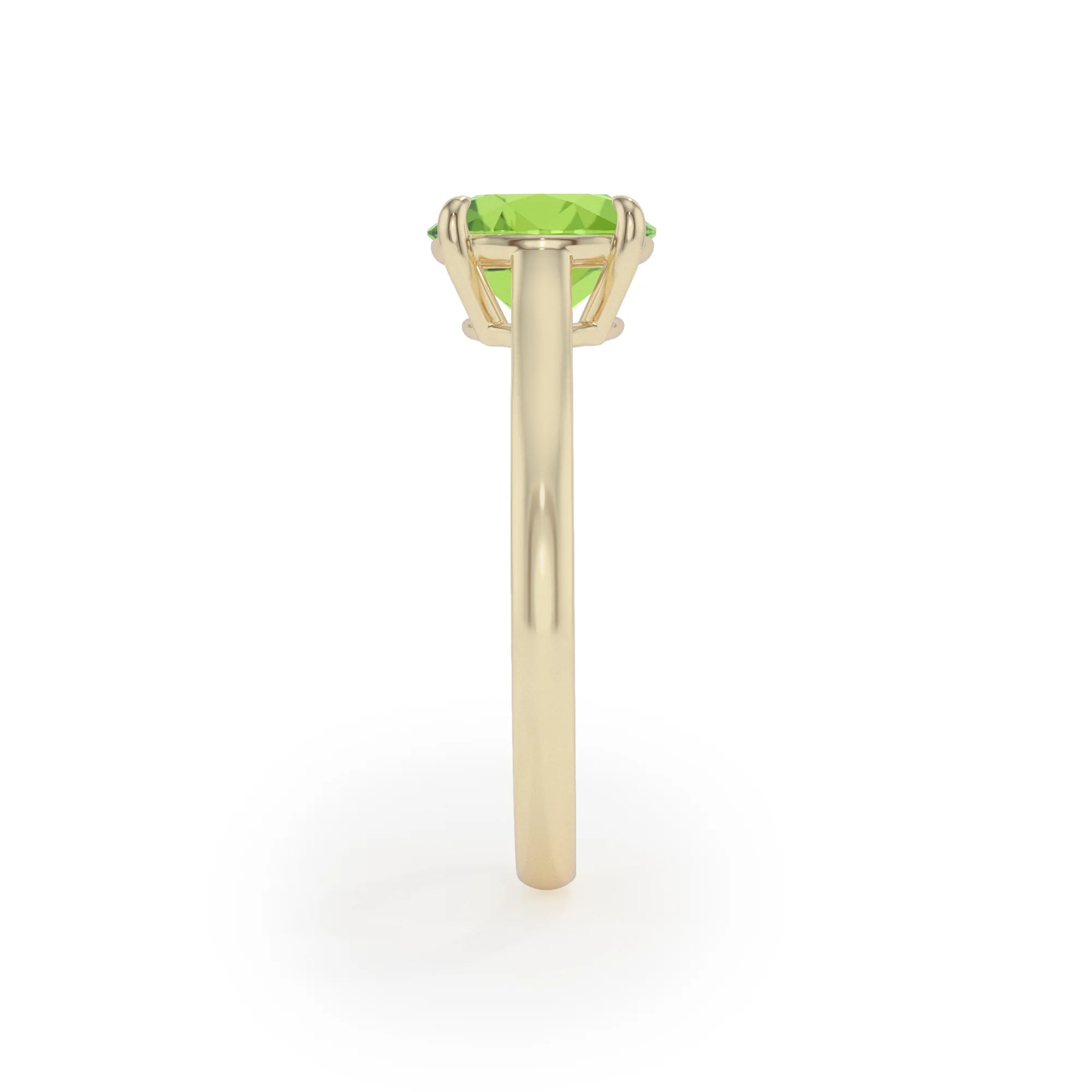 natural peridot round solitaire rings in yellow gold