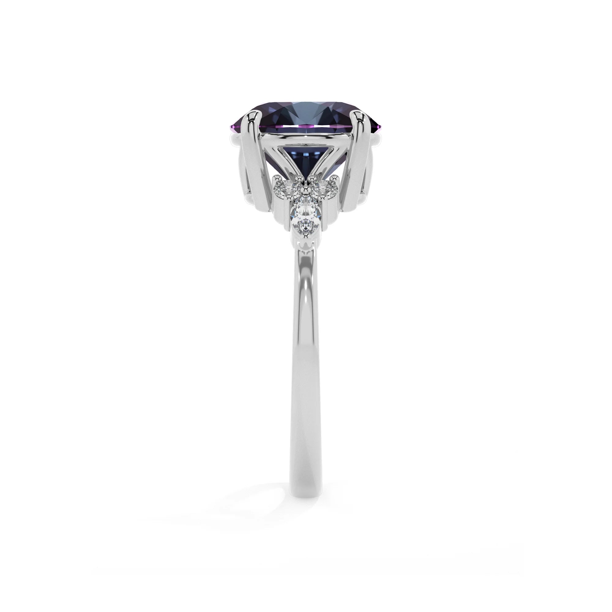 lab grown alexandrite round solitaire rings in white gold