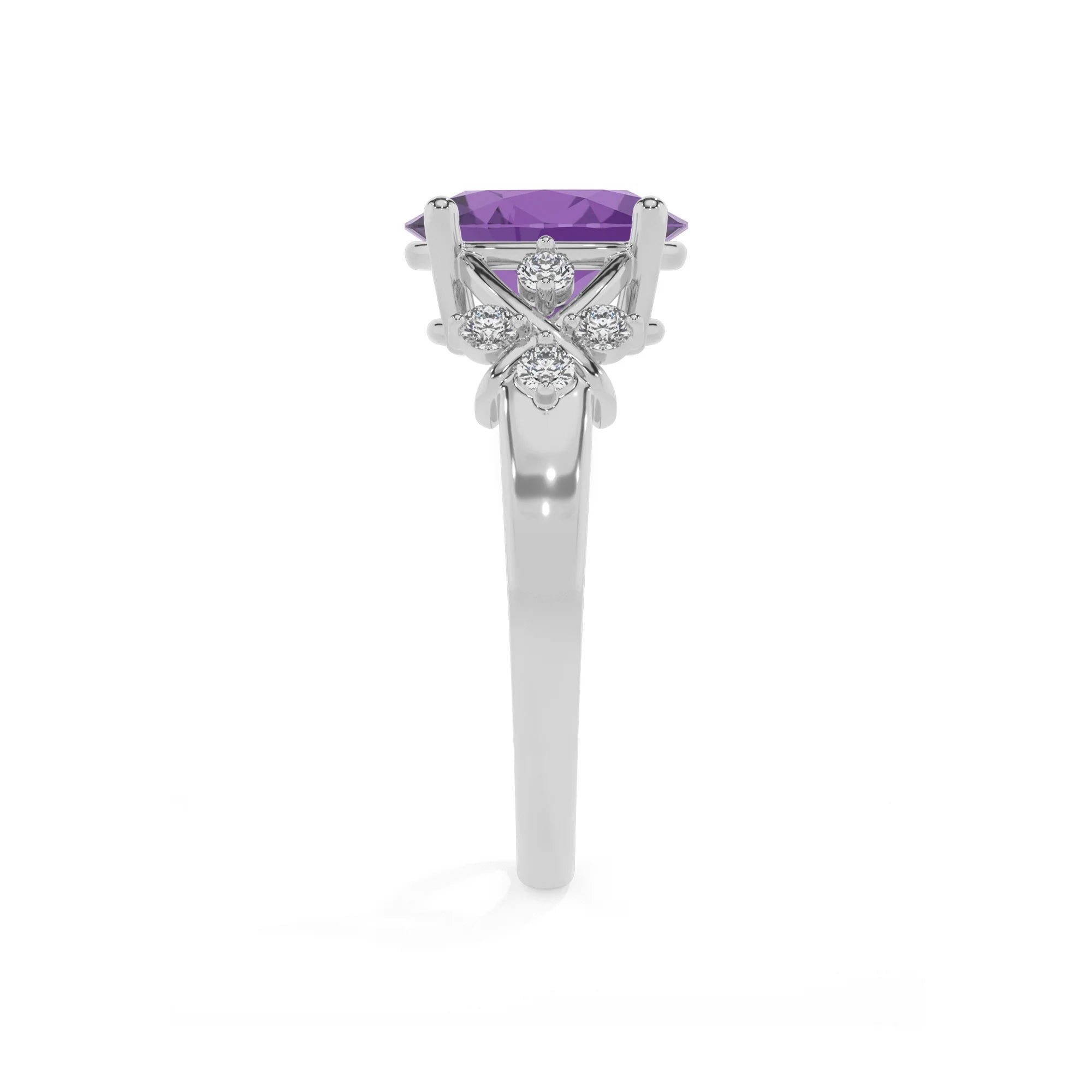 lab grown amethyst oval solitaire rings in sterling silver