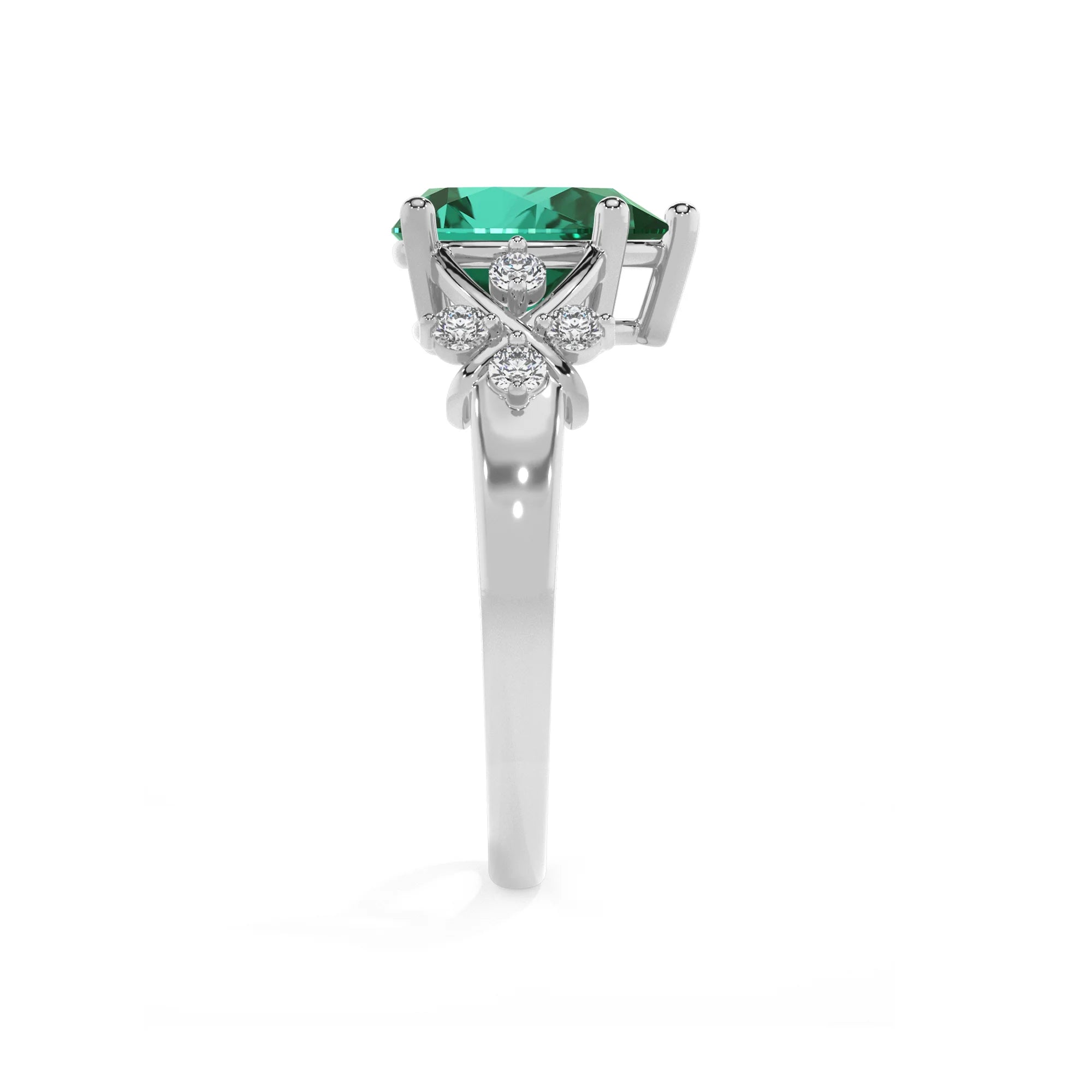lab grown emerald pear solitaire rings in sterling silver