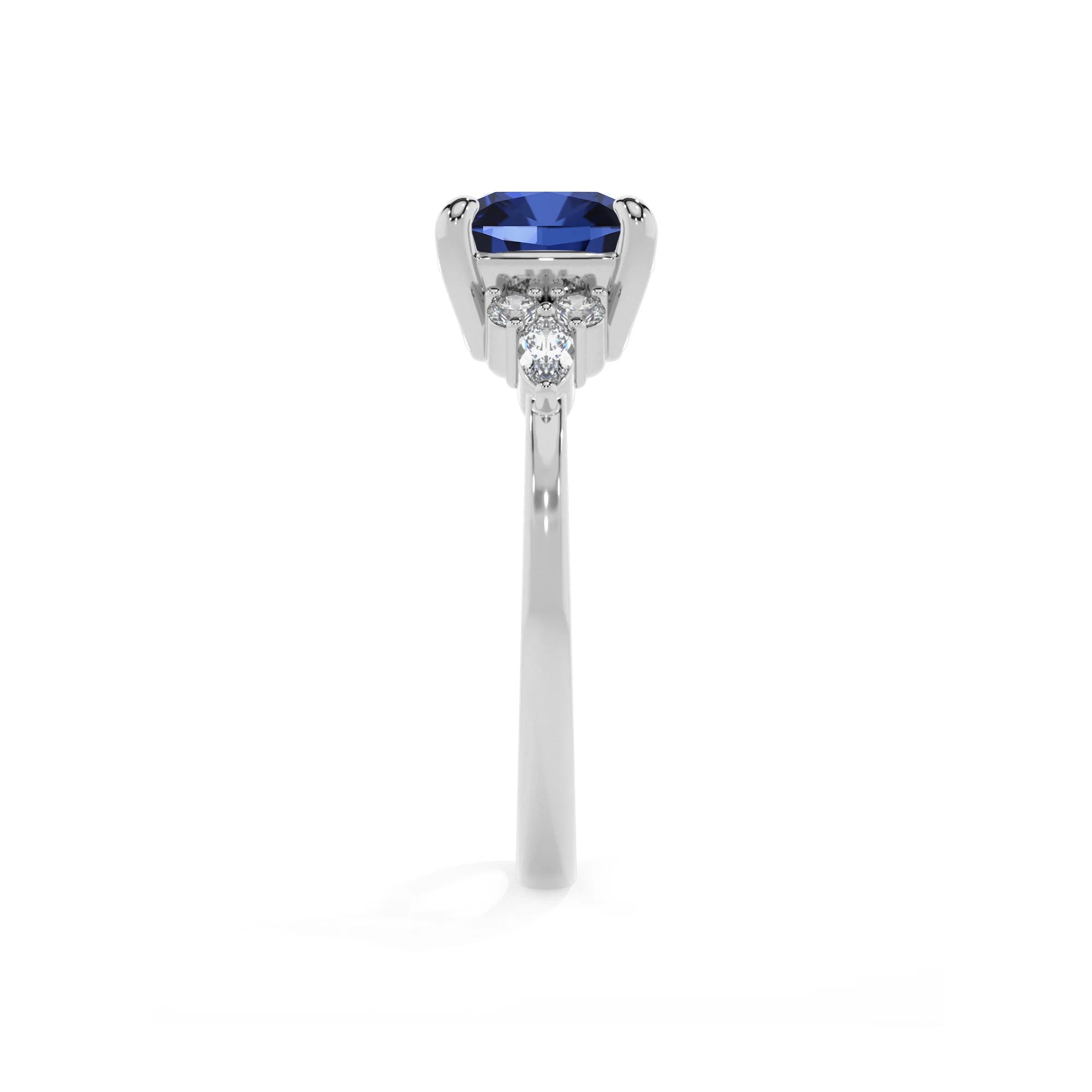 lab grown blue-sapphire cushion solitaire rings in platinum