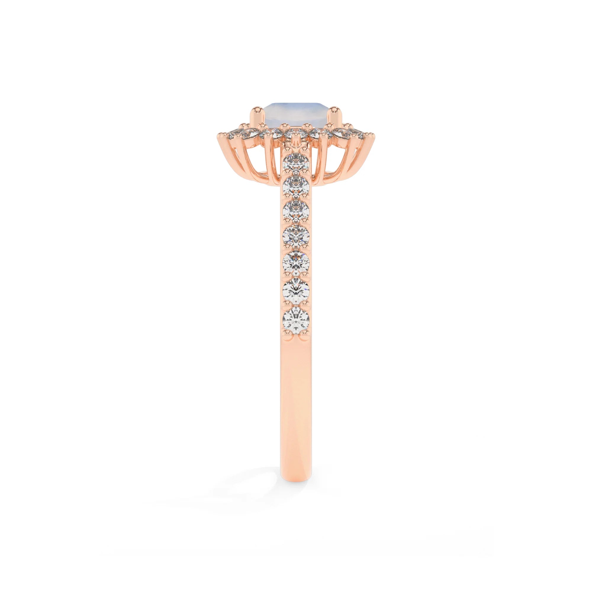 natural rainbow-moonstone cushion solitaire rings in rose gold