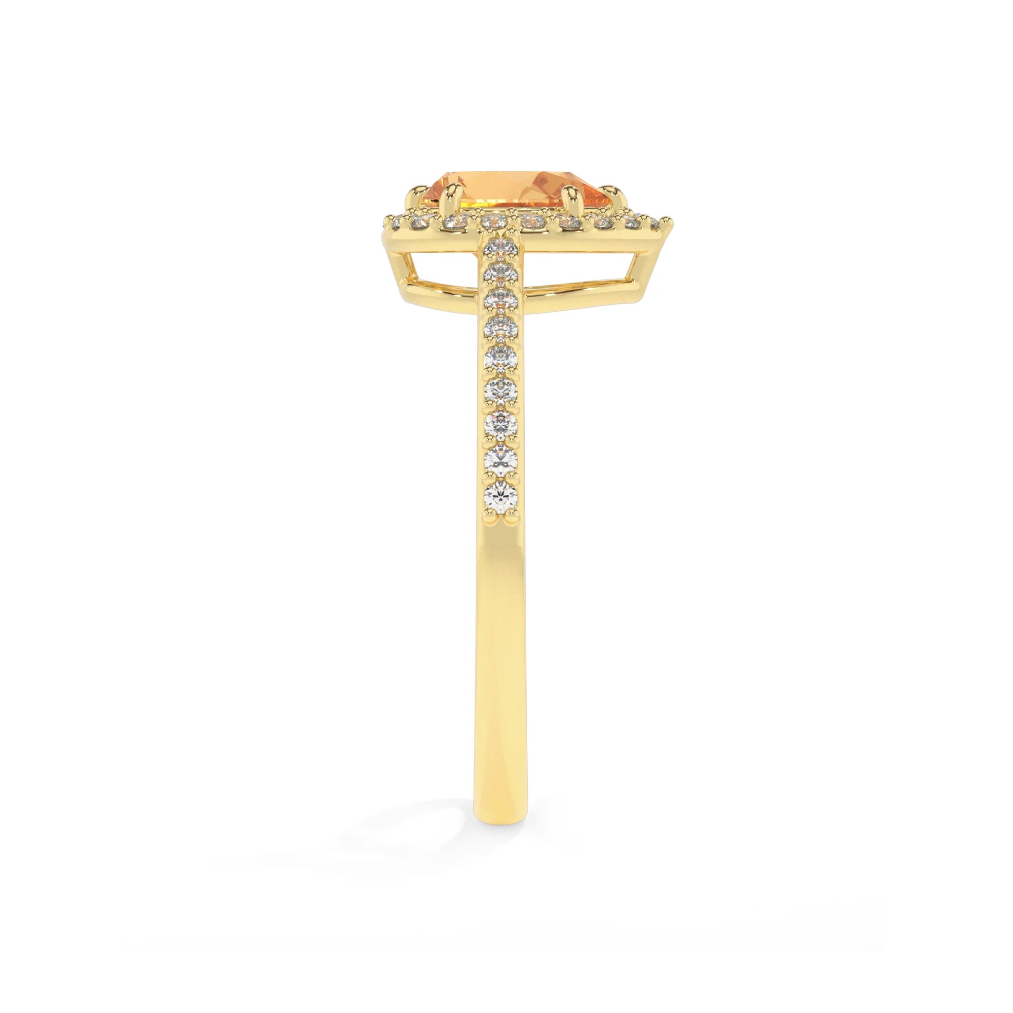lab grown citrine pear solitaire rings in yellow gold