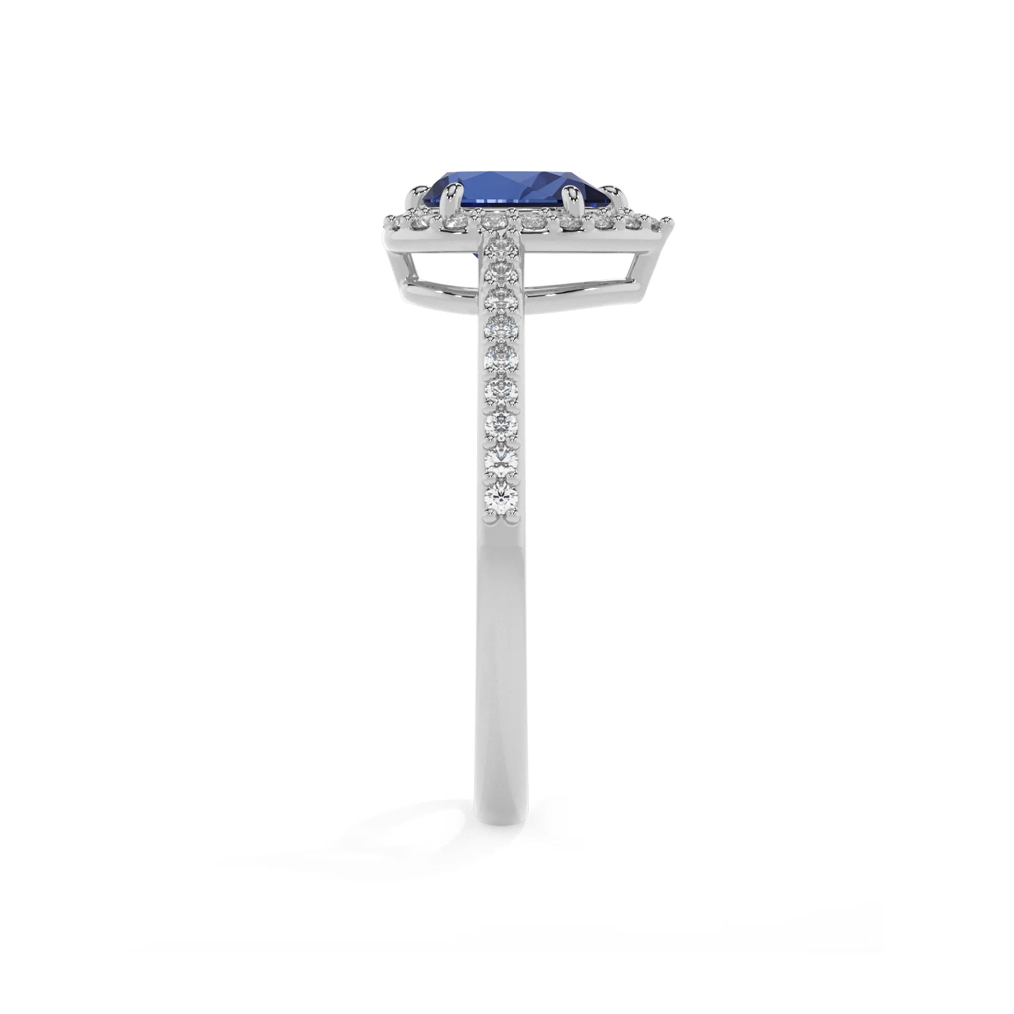 lab grown blue-sapphire pear solitaire rings in platinum