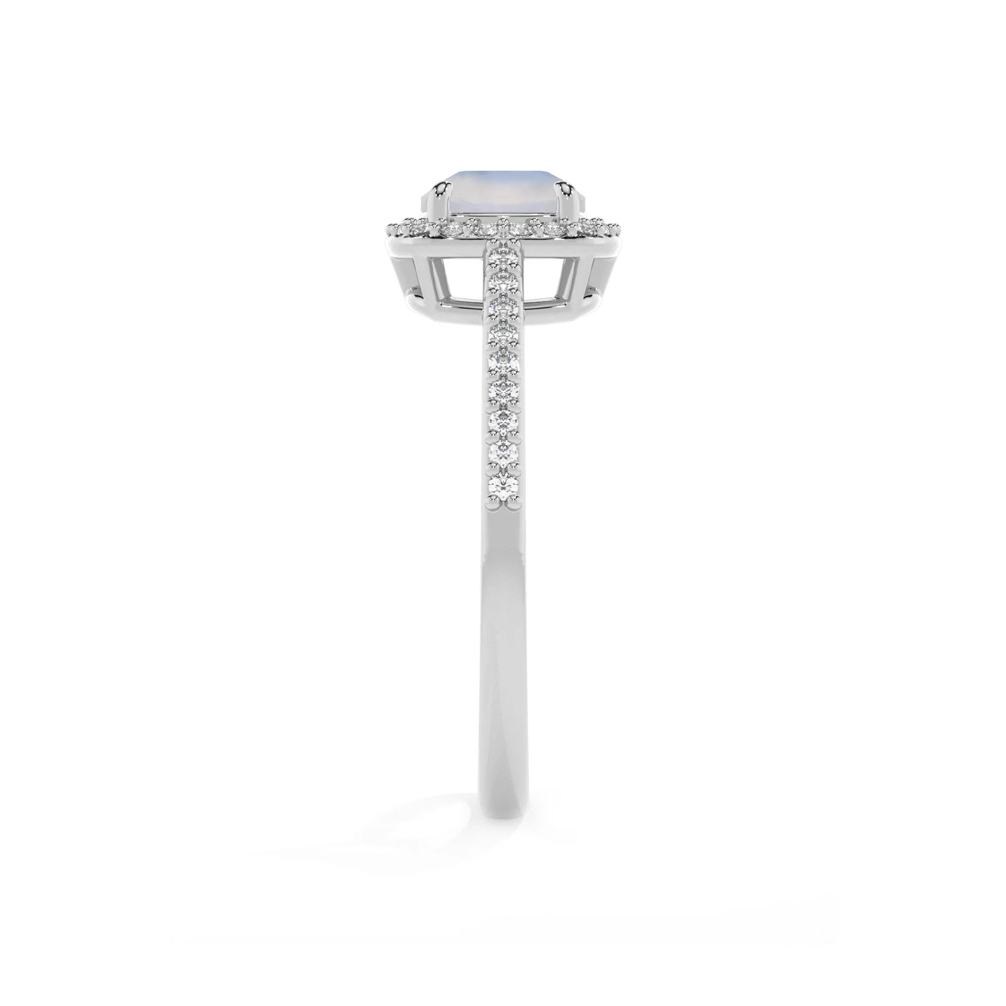 natural rainbow-moonstone cushion solitaire rings in white gold