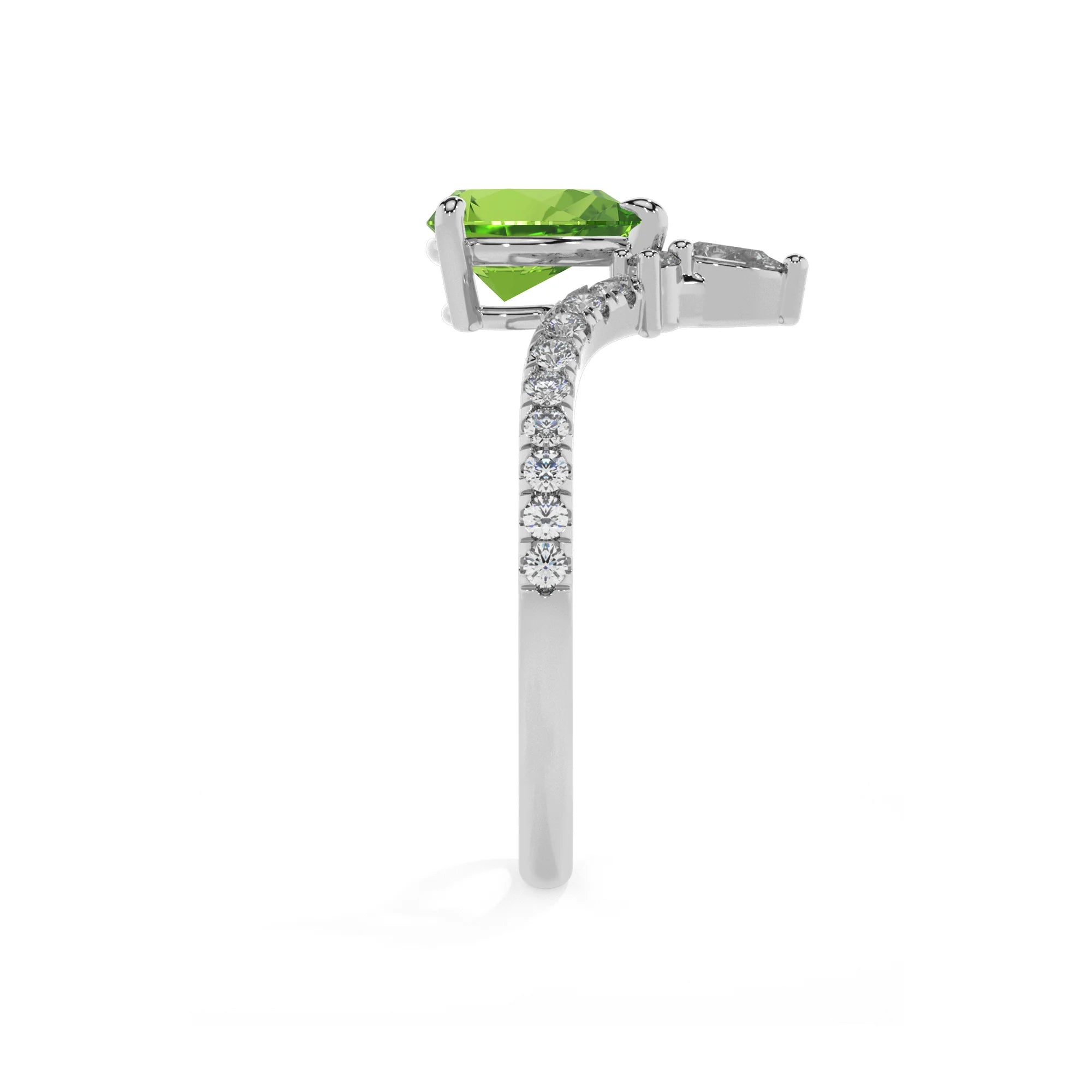 natural peridot pear solitaire rings in white gold