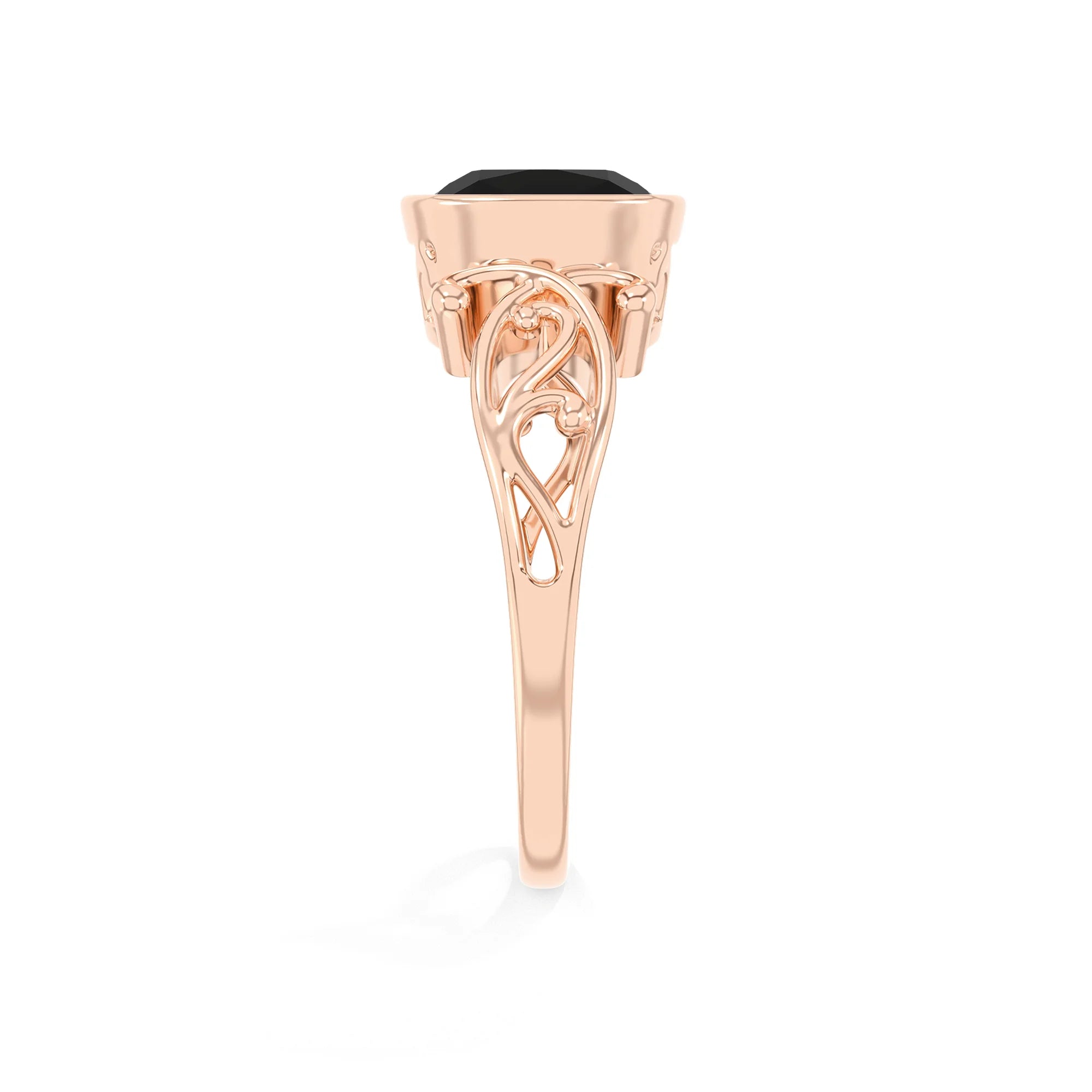 natural black-onyx cushion solitaire rings in rose gold