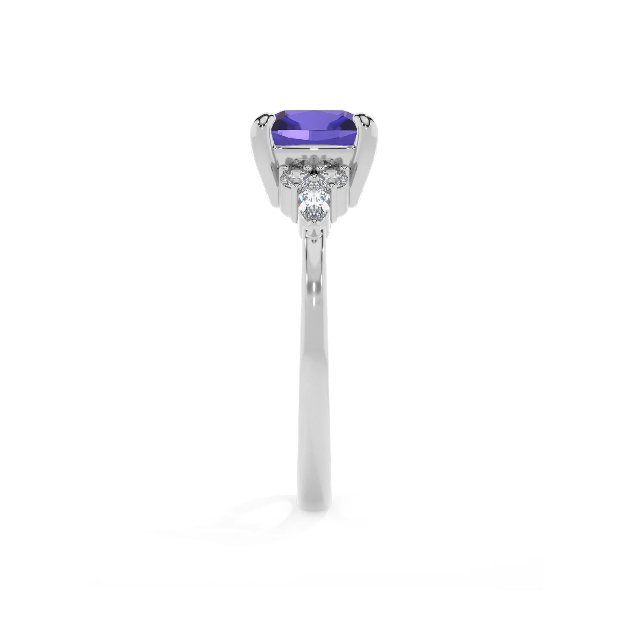 lab grown tanzanite cushion solitaire rings in white gold