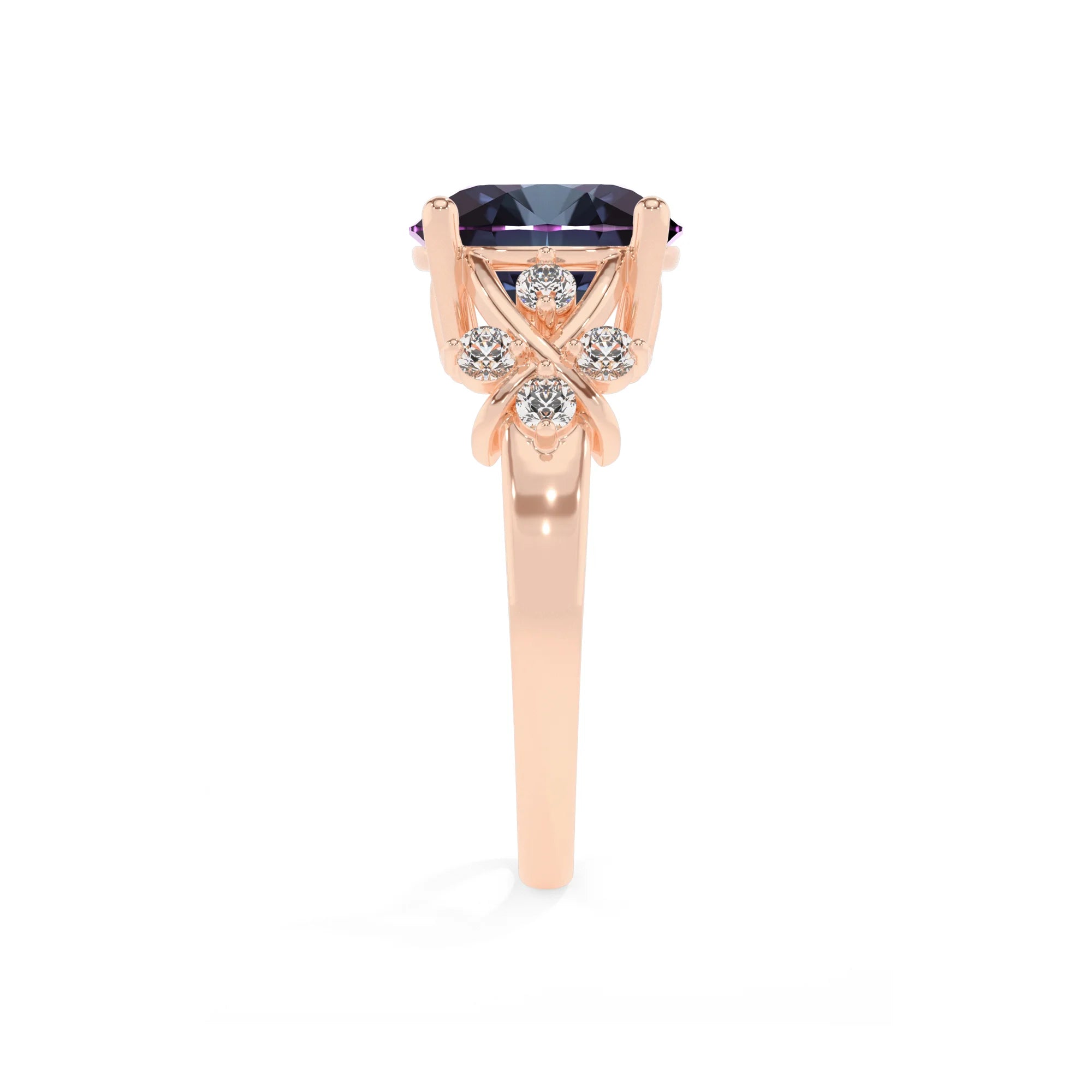 lab grown alexandrite round solitaire rings in rose gold