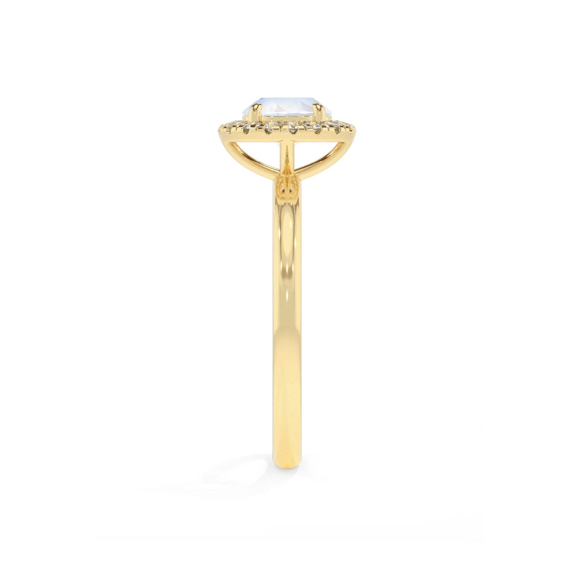 natural rainbow-moonstone round solitaire rings in yellow gold