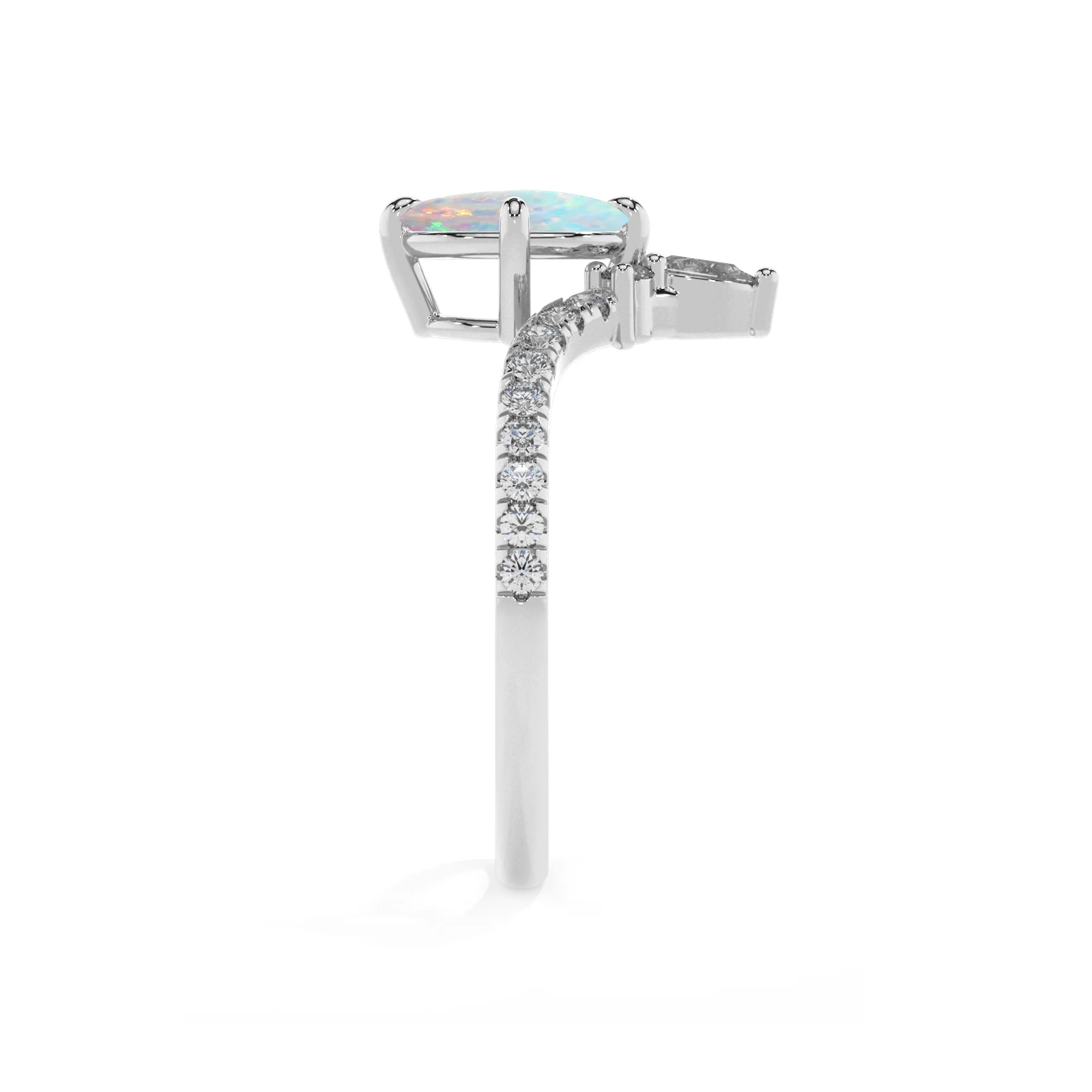 lab grown opal oval solitaire rings in white gold