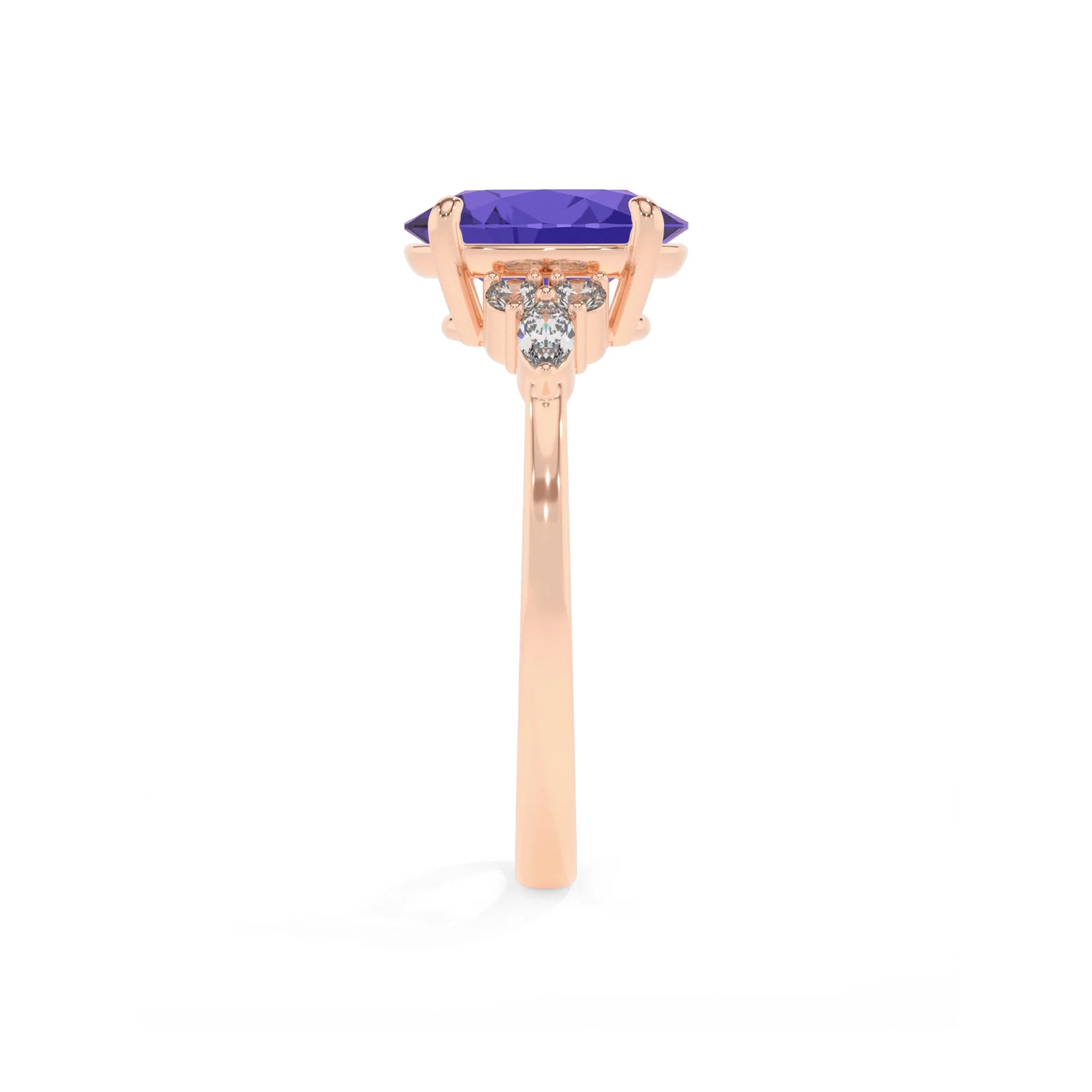 lab grown tanzanite oval solitaire rings in rose gold