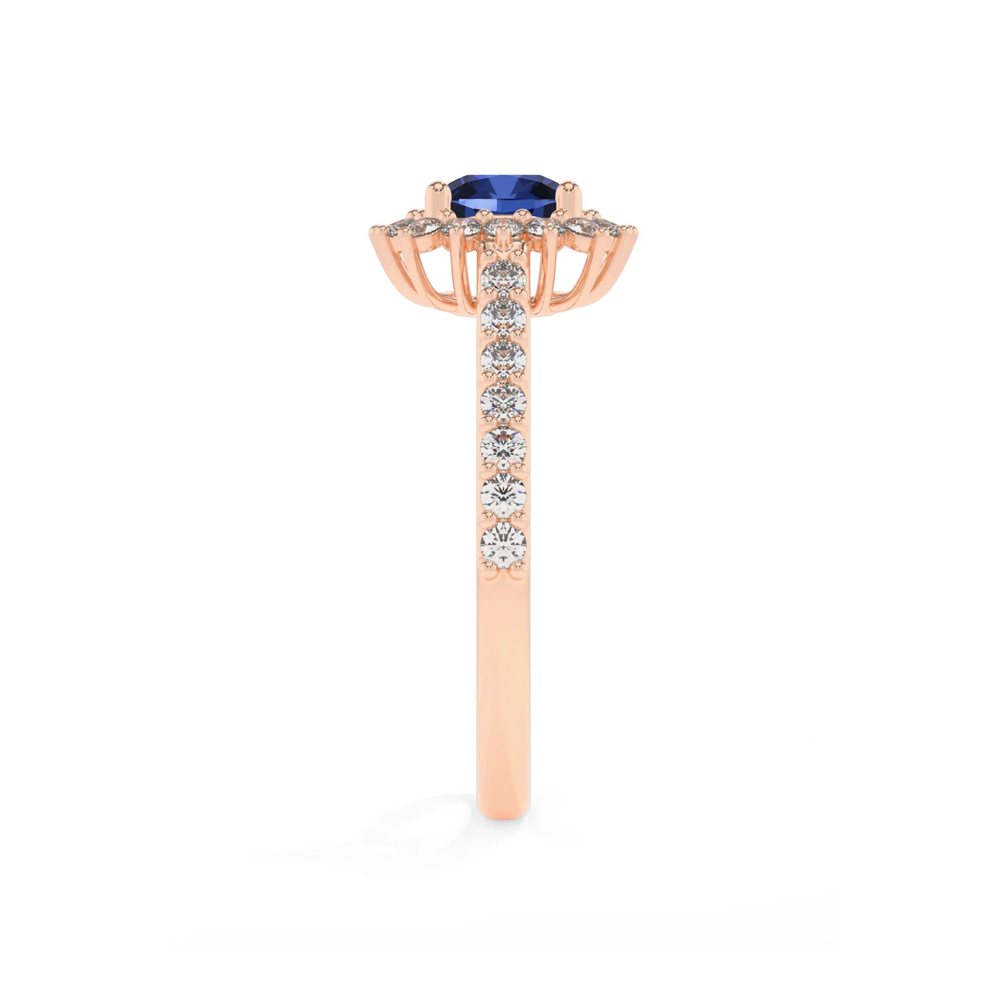 lab grown blue-sapphire cushion solitaire rings in rose gold