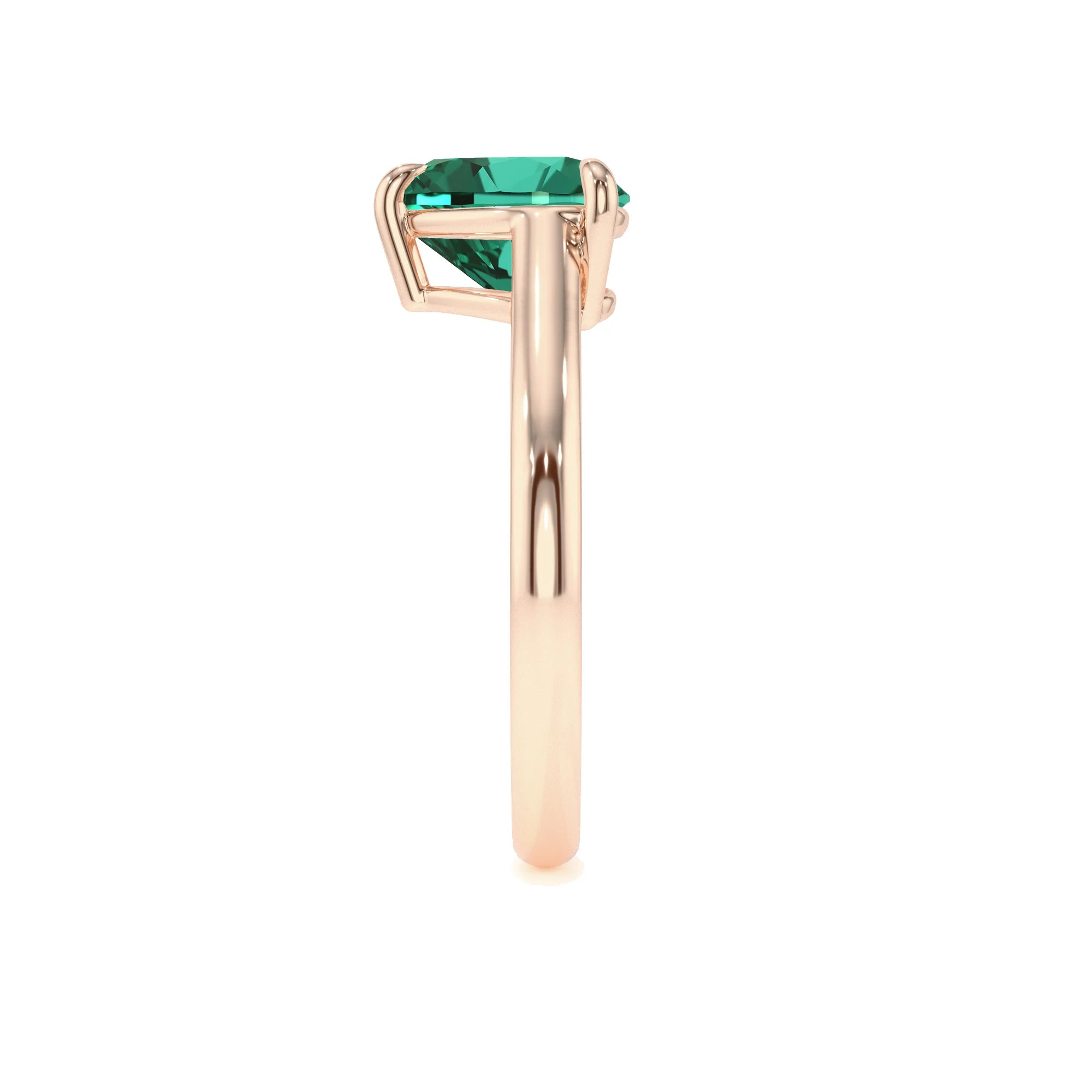 lab grown emerald heart solitaire rings in rose gold