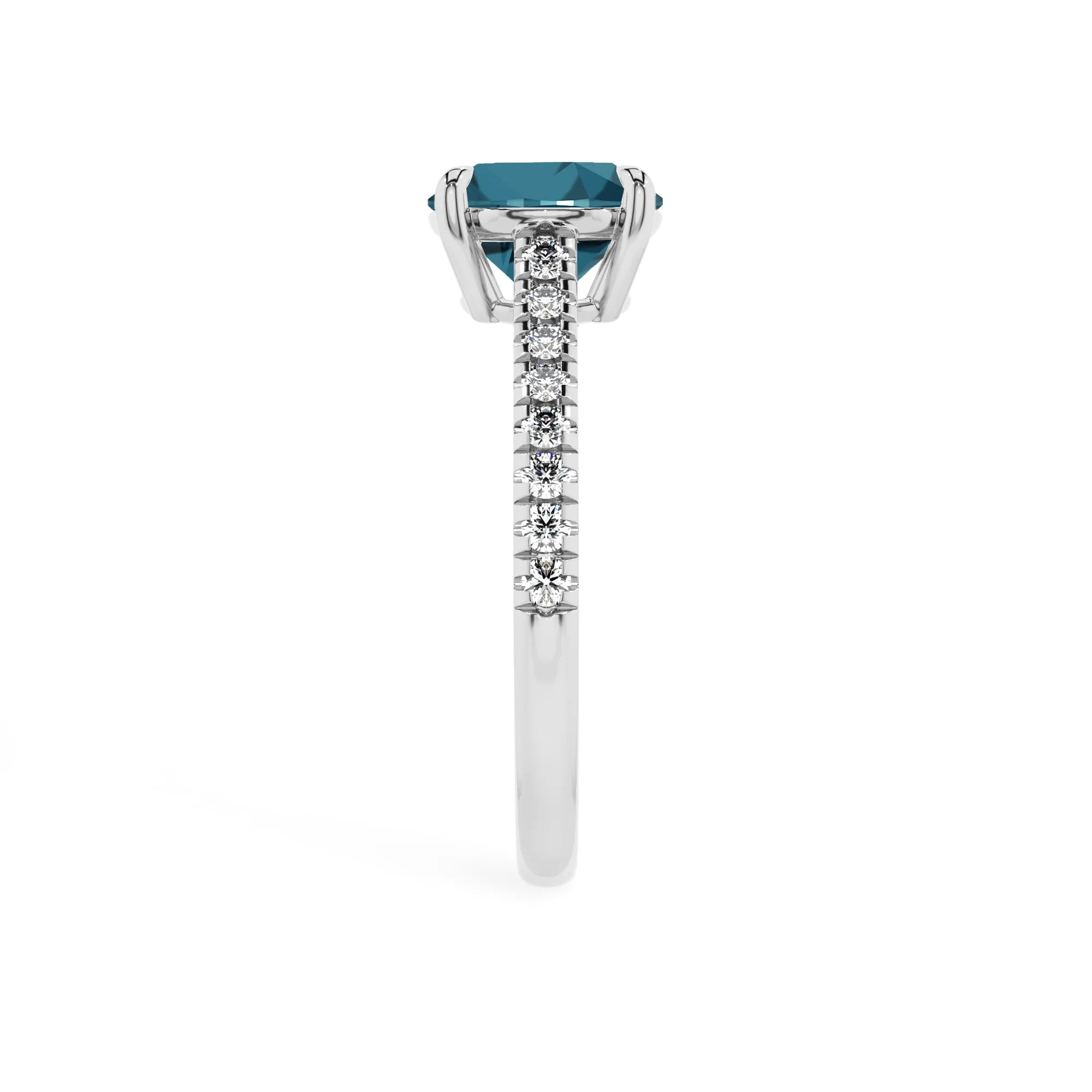 natural london-blue-topaz round half eternity solitaire engagement rings in white gold