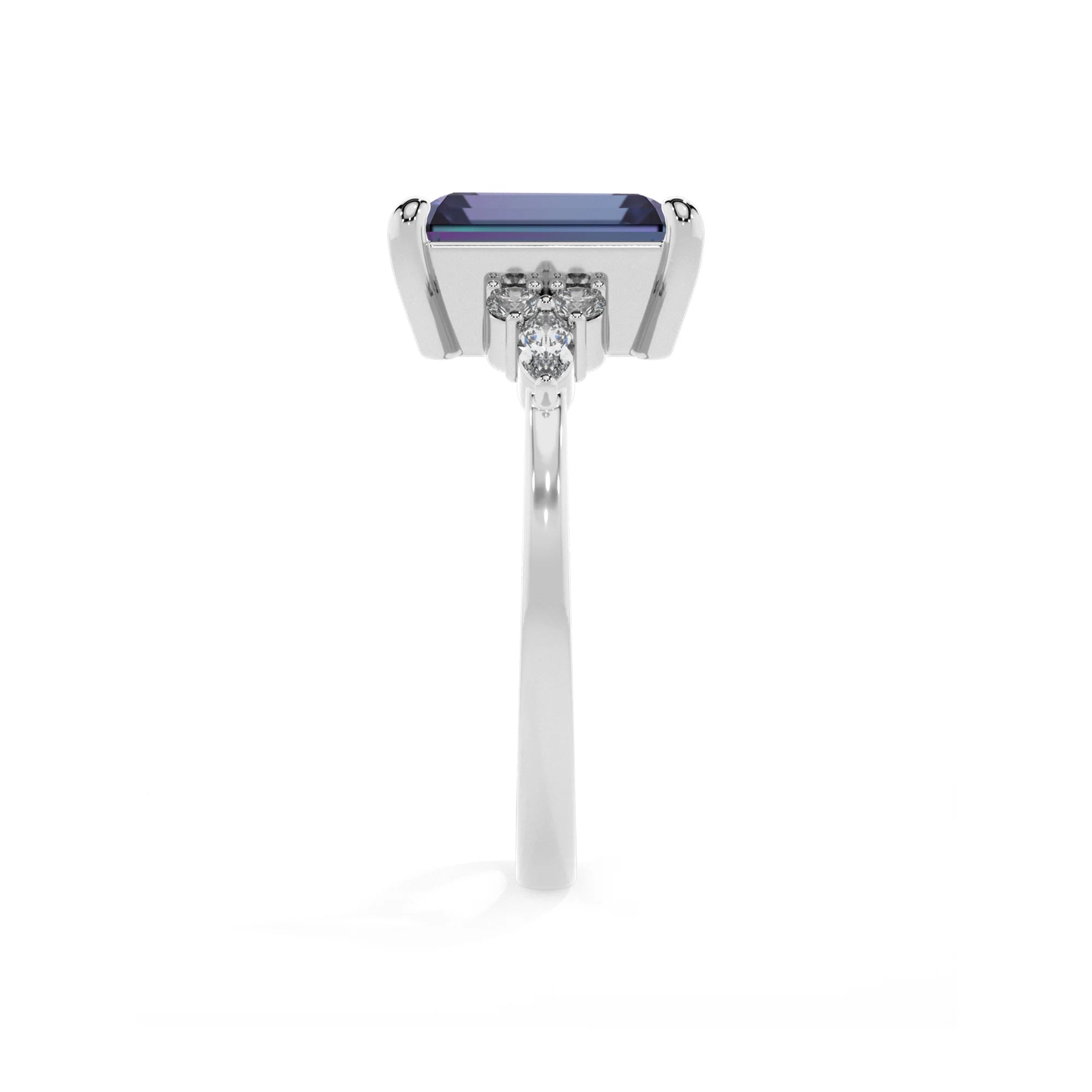 lab grown alexandrite emerald cut solitaire rings in platinum