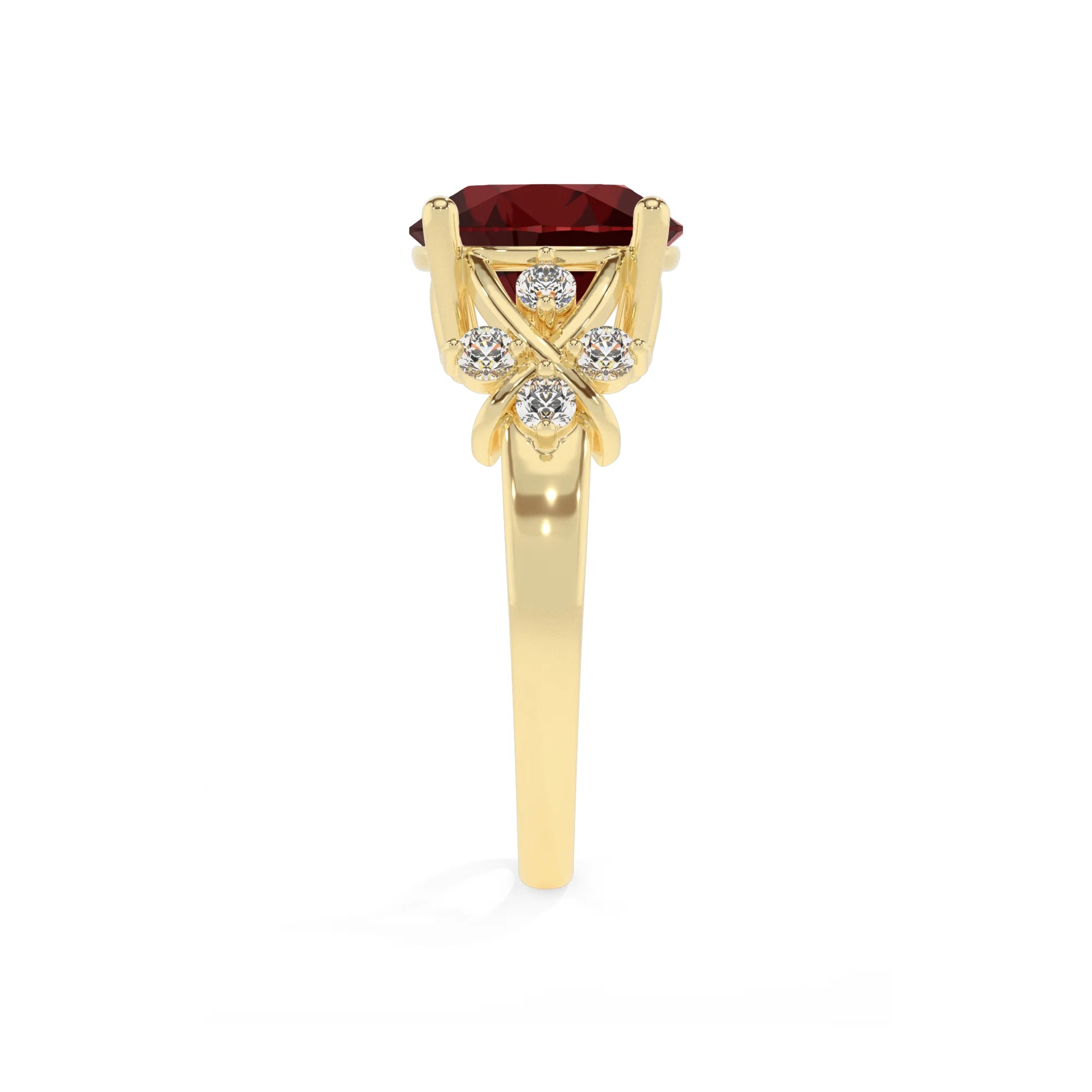 natural garnet round solitaire rings in yellow gold