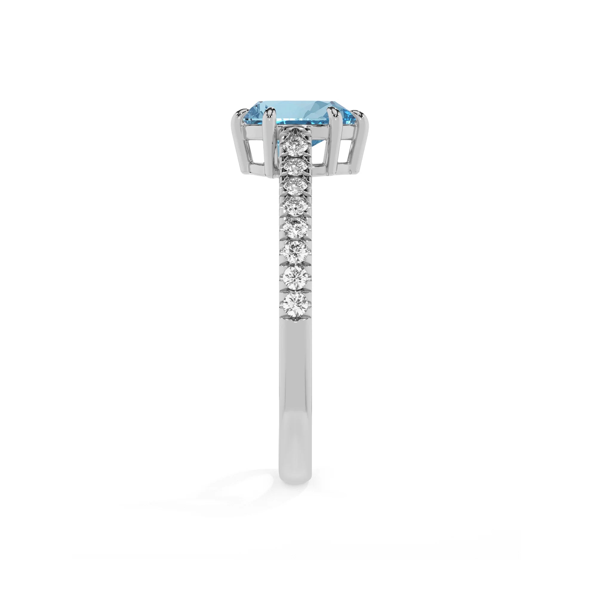 lab grown aquamarine pear half eternity solitaire engagement rings in sterling silver