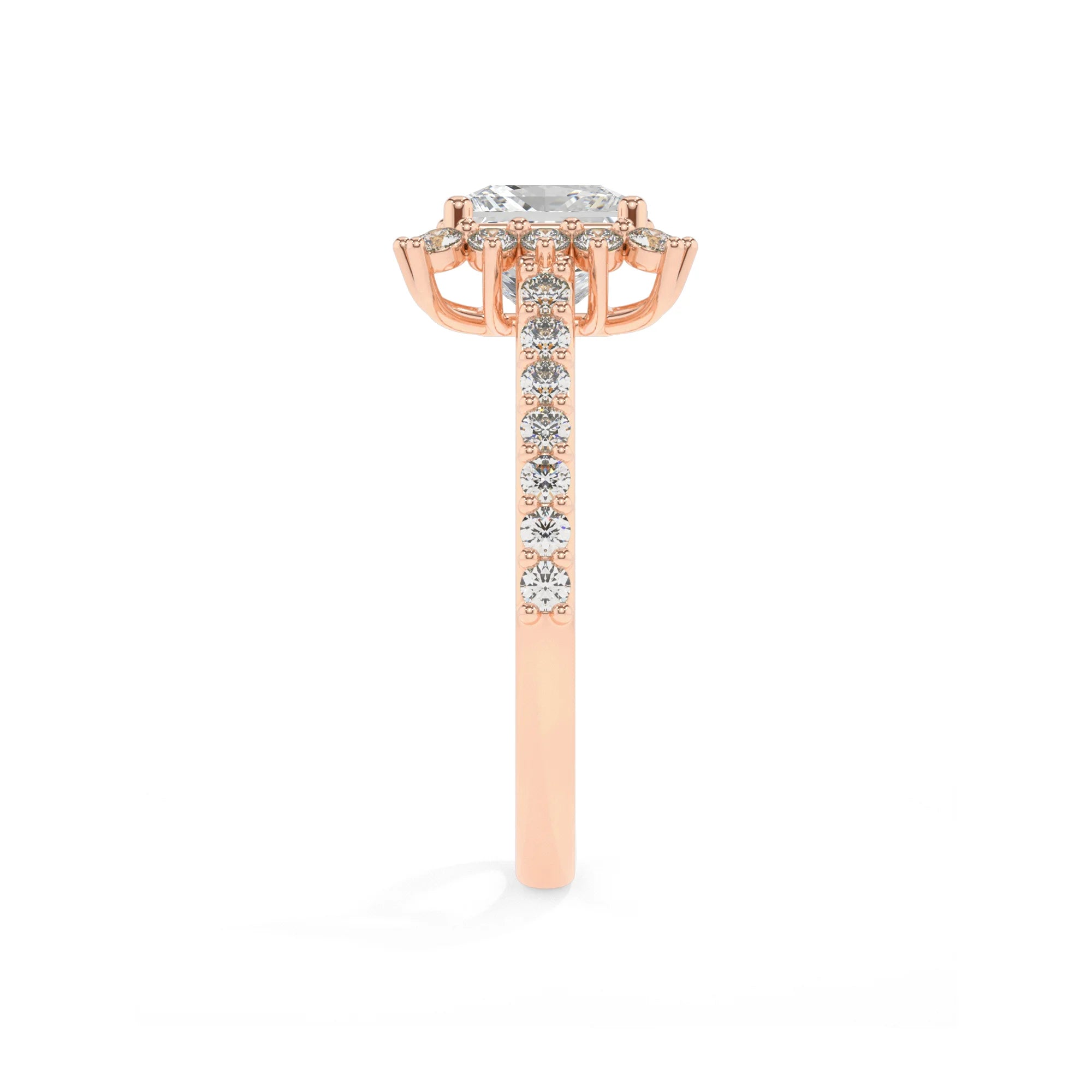 lab grown moissanite princess solitaire rings in rose gold